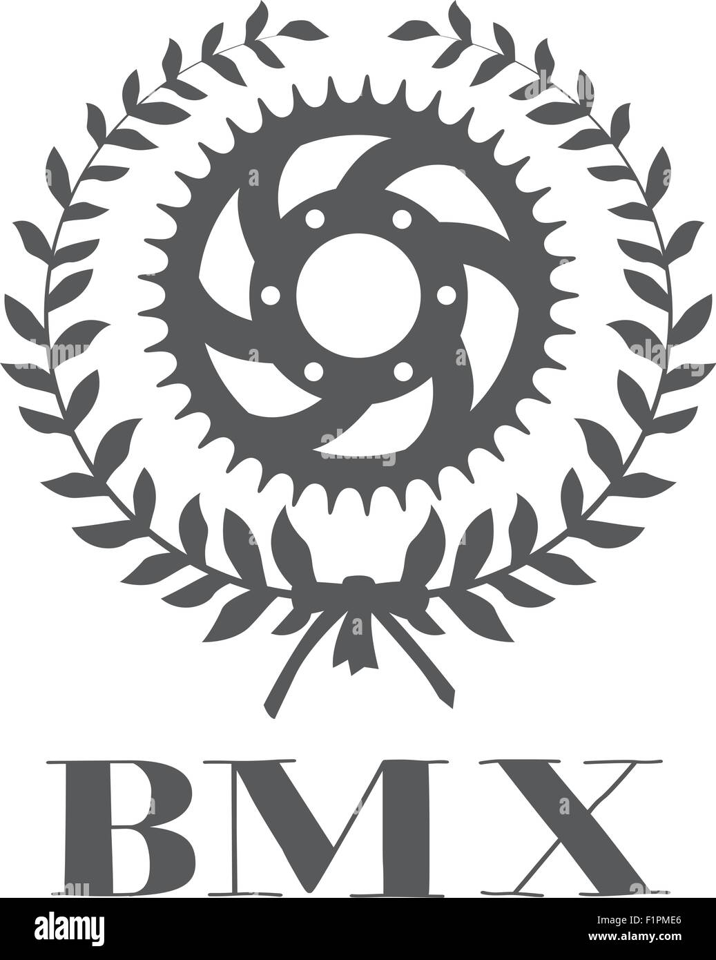 BMX concept with cogwheel inside laurel wreath Vector illustration Stock Vector