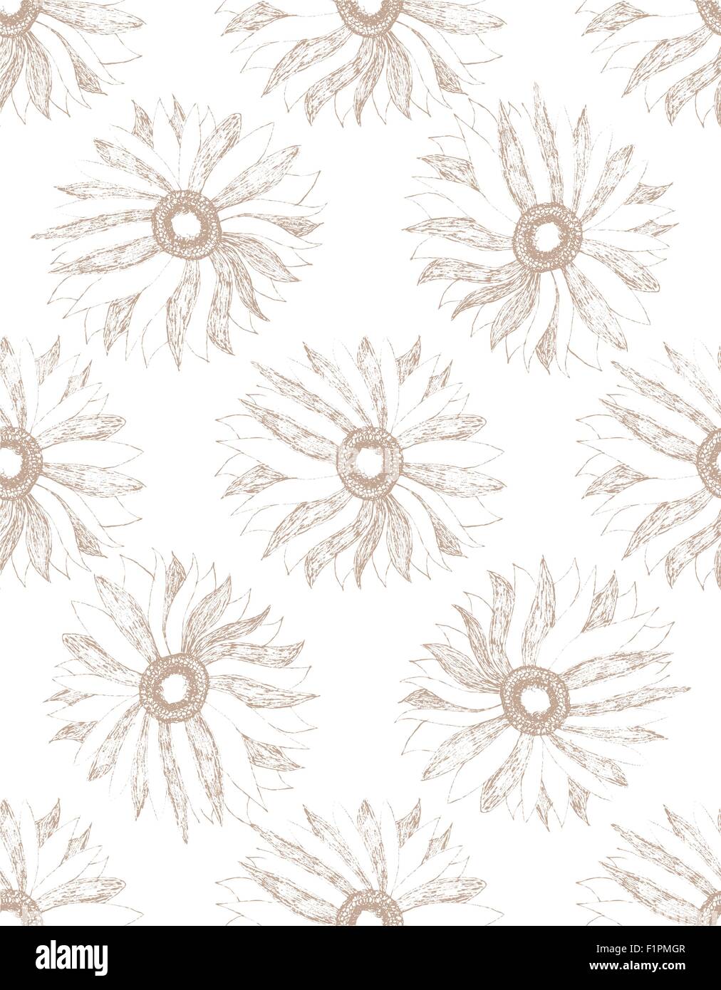 Vintage floral seamless pattern with hand drawn flowers Vector ...