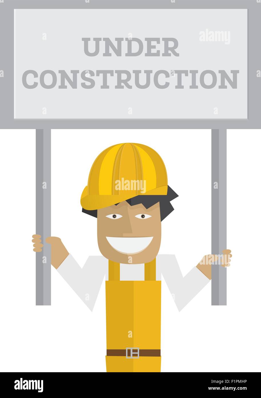 Worker with under construction sign Vector illustration Stock Vector