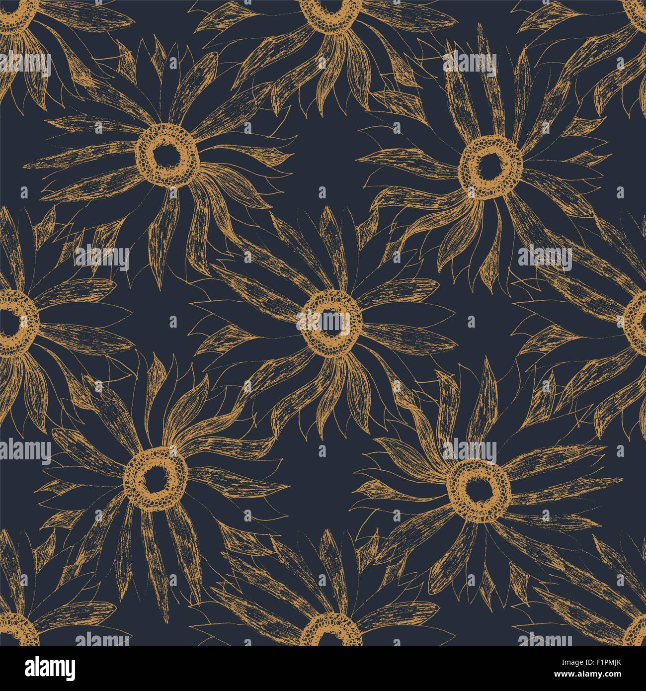 seamless vintage cute hand drawn flower vector pattern Stock Vector ...