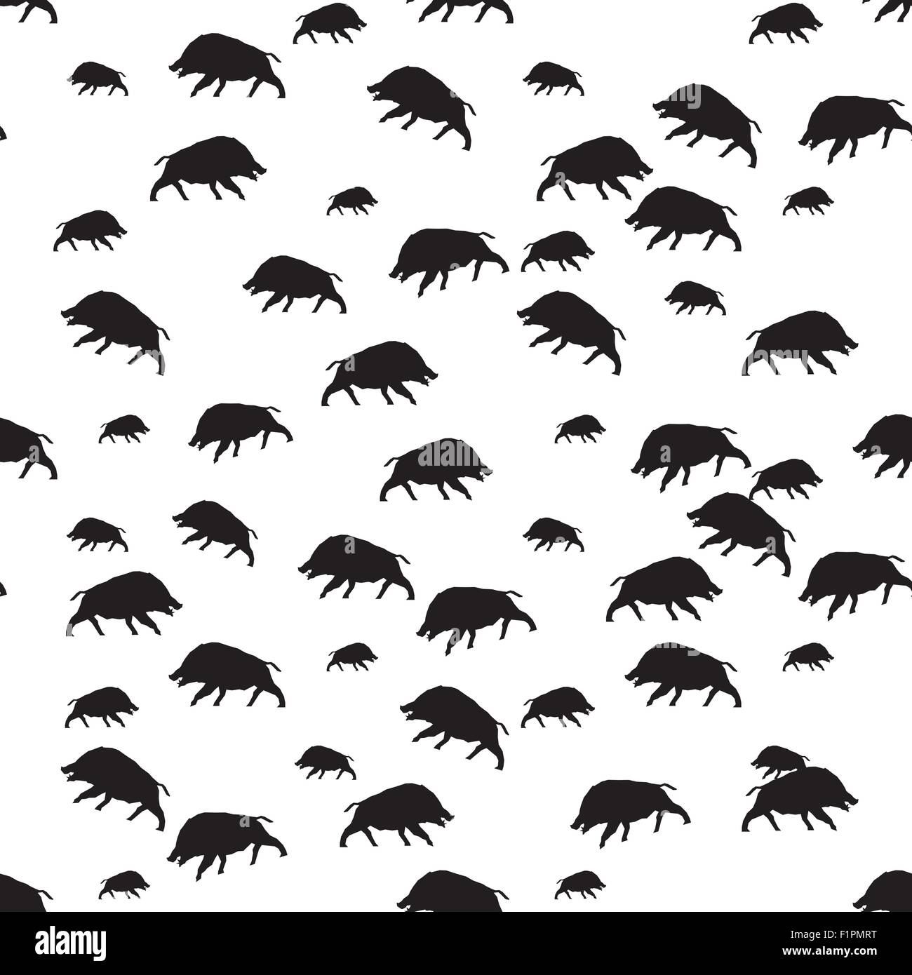 wild boar or warthog seamless pattern in black and white color Vector illustration Stock Vector