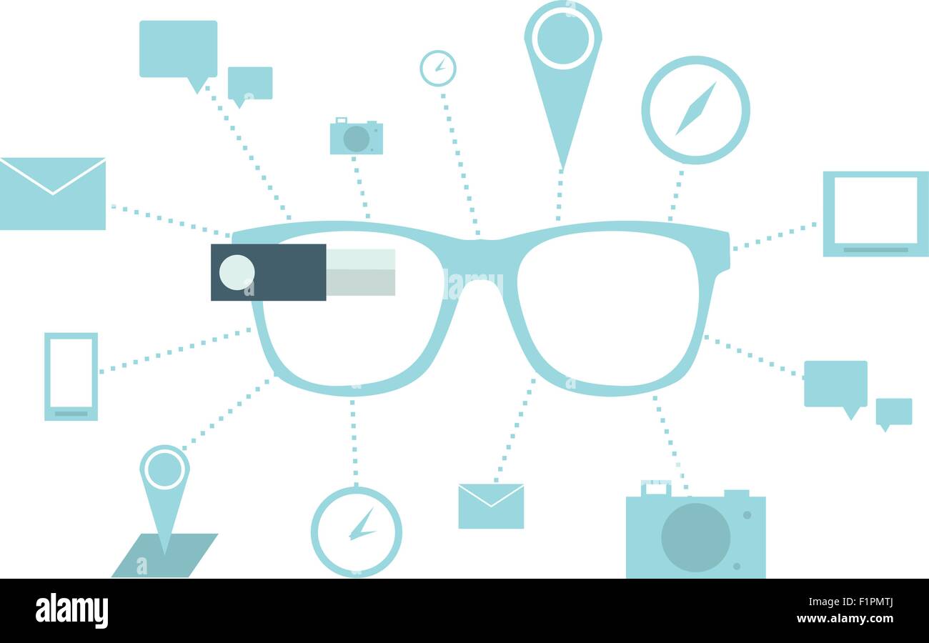 Smart glasses with icons Vector illustration on white background Stock Vector