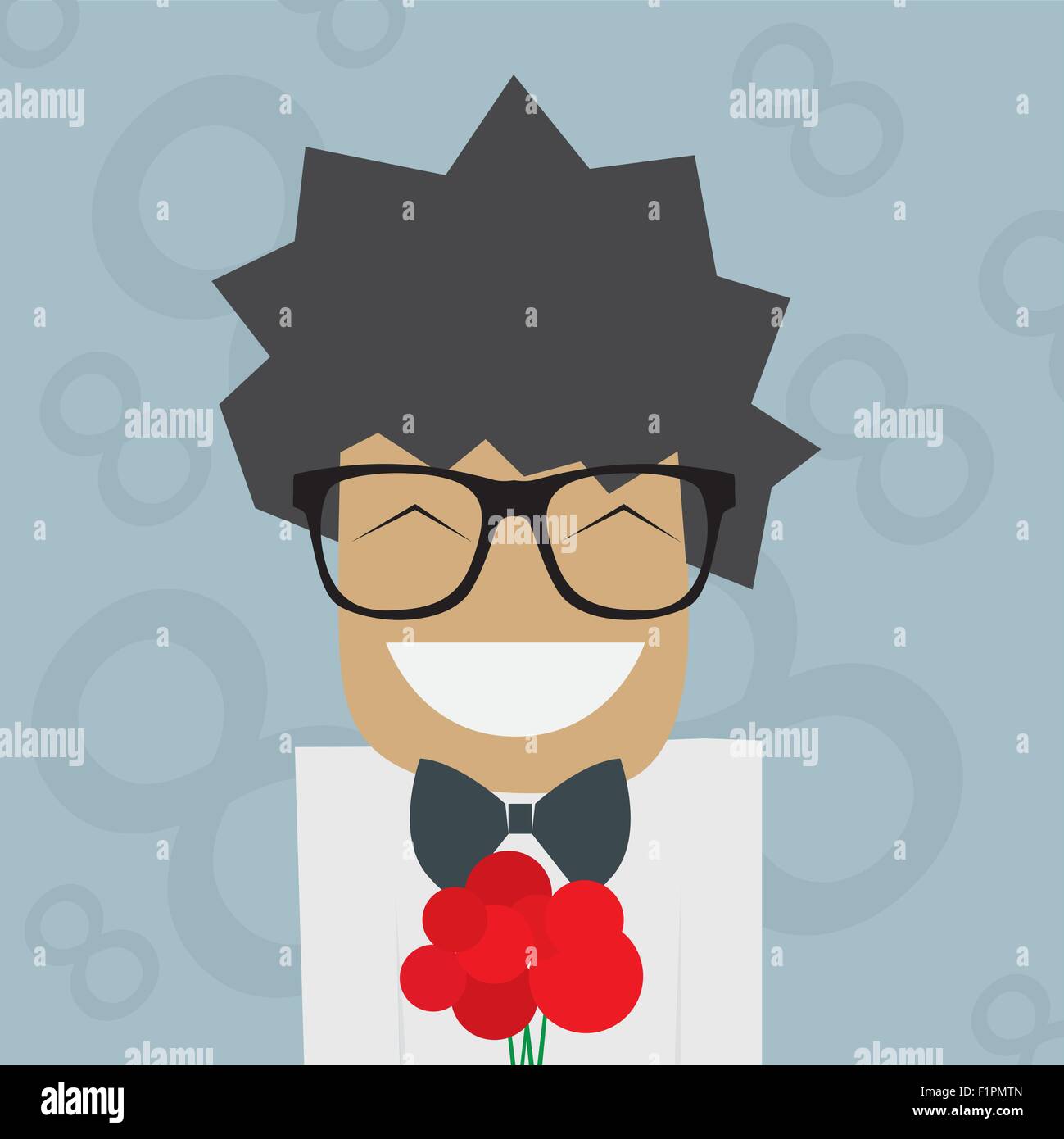 Smiled Man in glasses with red flowers Vector illustration Stock Vector