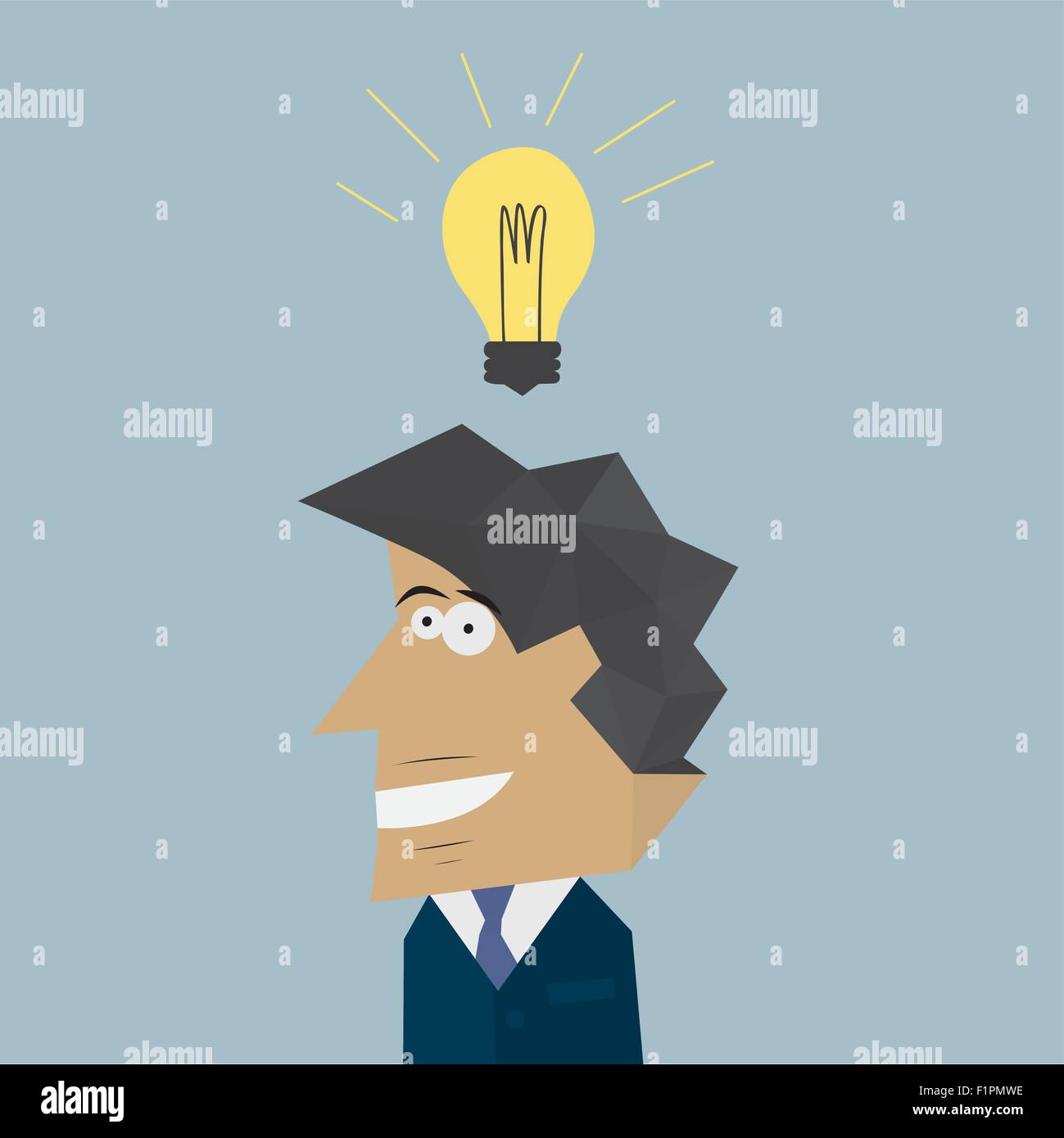Businessman with lamp idea concept Vector illustration on blue background Stock Vector