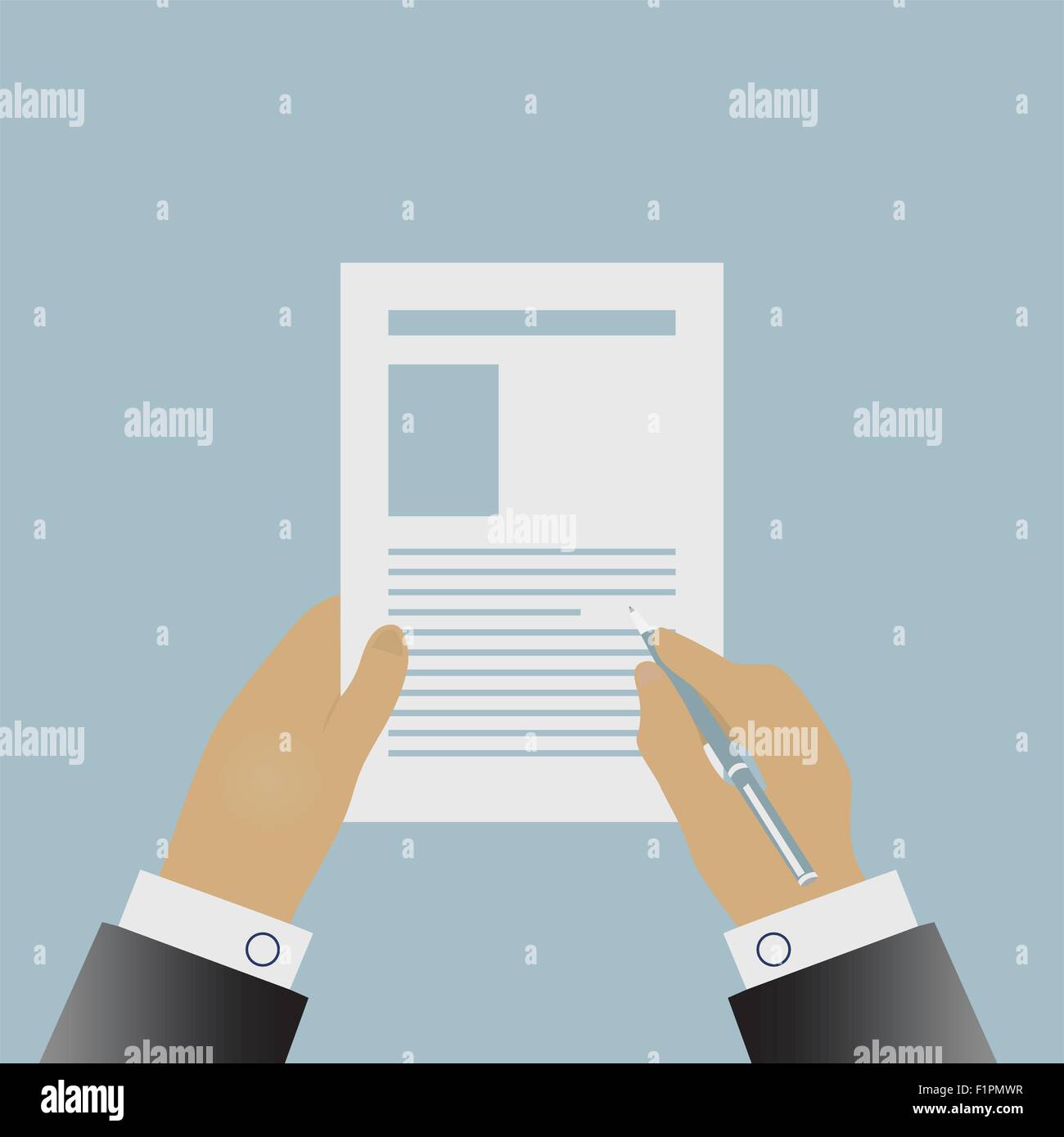 Hand signing a contract Vector illustration in flat design Stock Vector