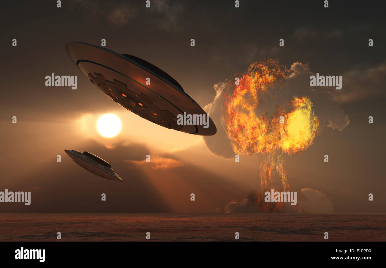 Increased UFO Activity Since The Atomic Age. Stock Photo