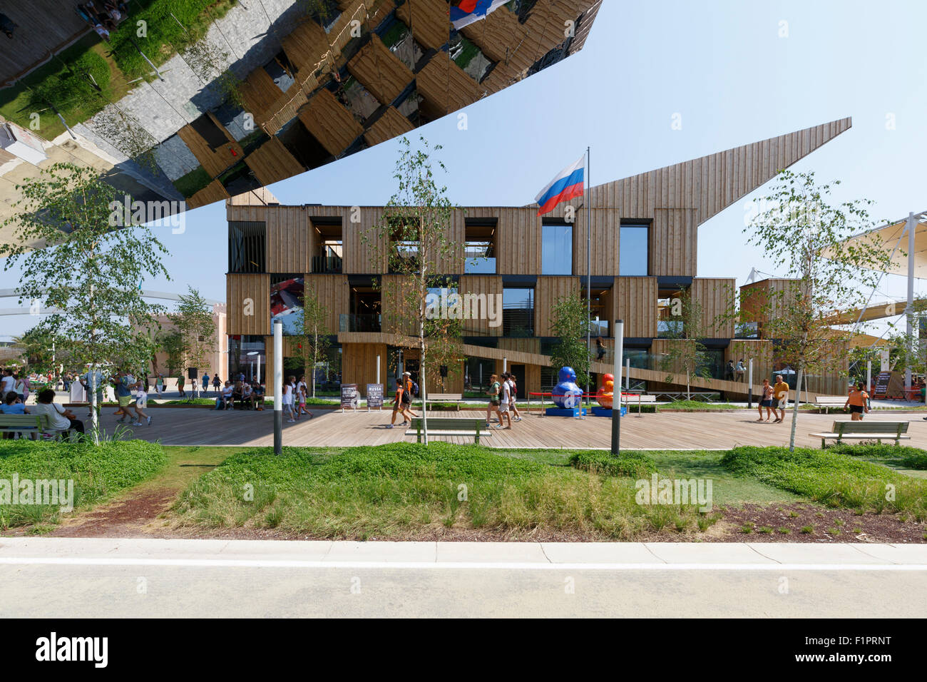 Milan, Italy, 12 August 2015: Detail of the Russian Federation pavilion at the exhibition Expo 2015 Italy. Stock Photo