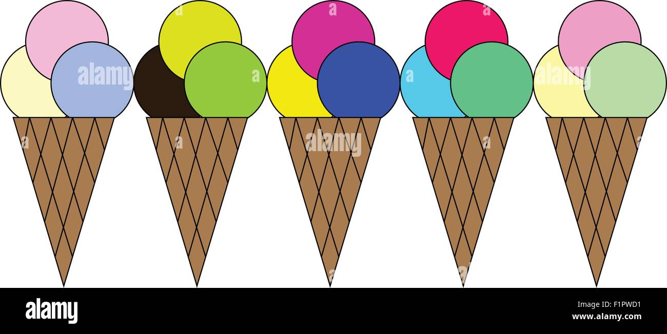 Ice cream balls on waffle cone isolated on white- vector illustration Stock Vector