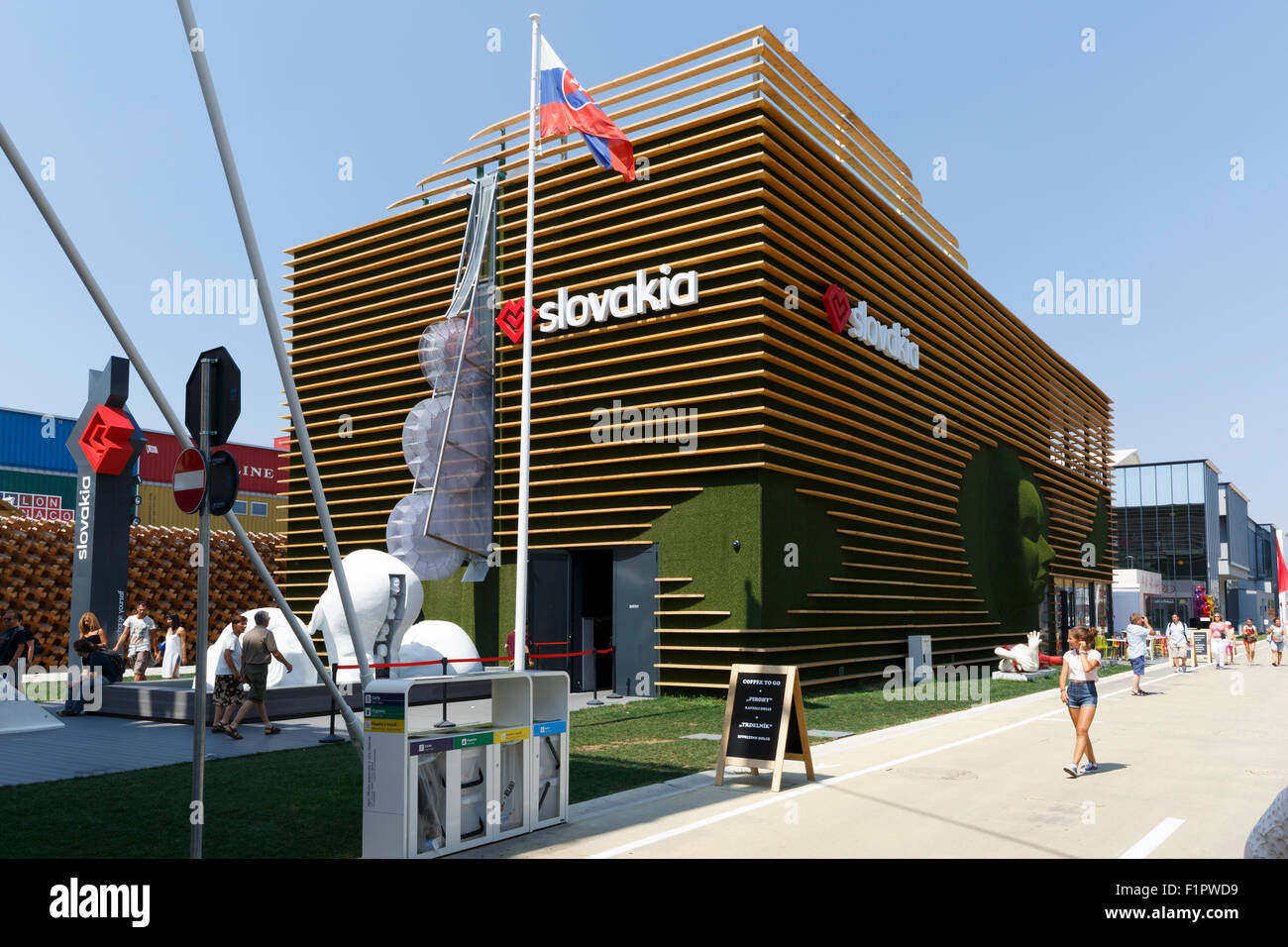 Milan, Italy, 12 August 2015: Detail of the Slovakia pavilion at the exhibition Expo 2015 Italy. Stock Photo