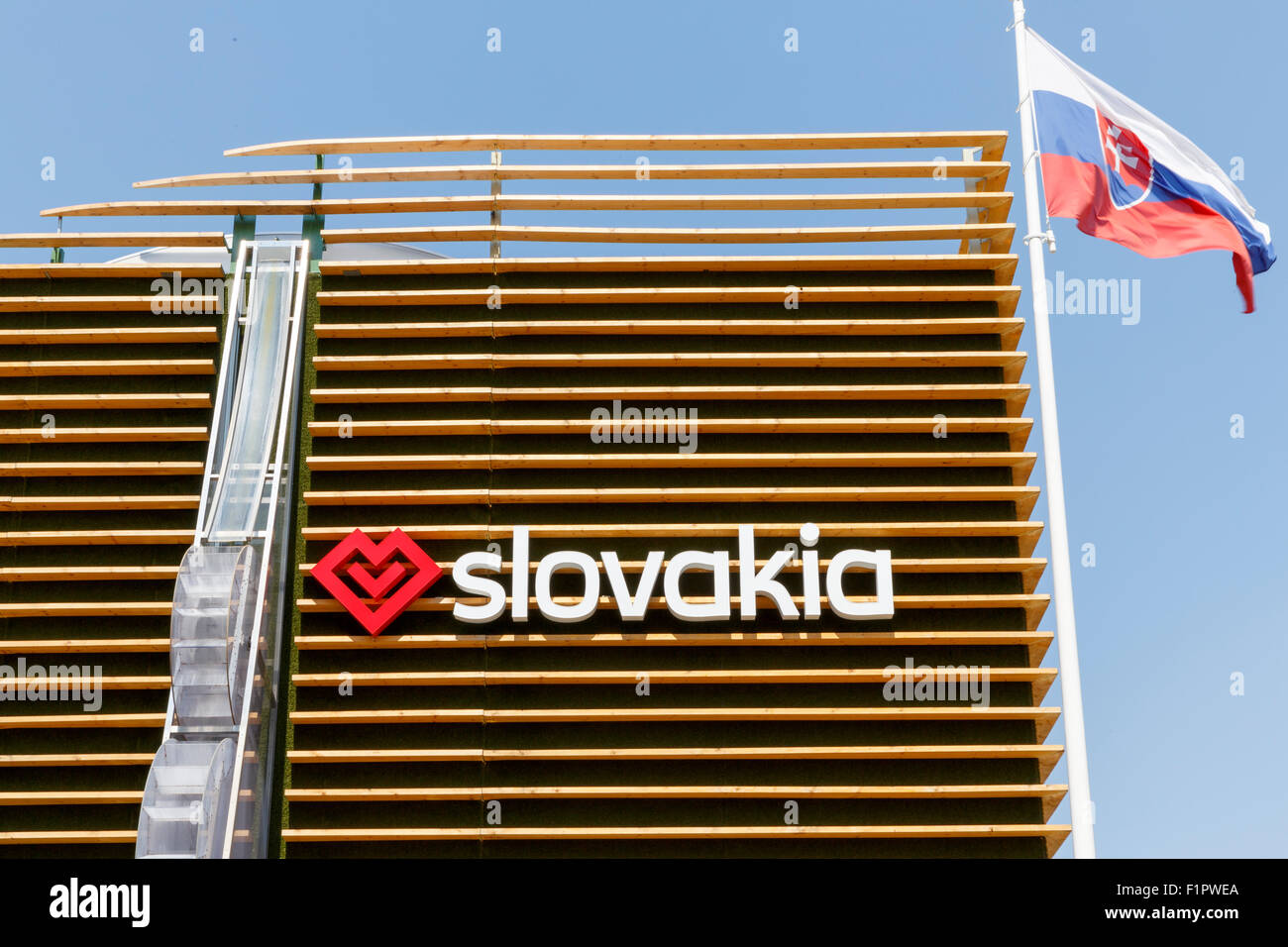 Milan, Italy, 12 August 2015: Detail of the Slovakia pavilion at the exhibition Expo 2015 Italy. Stock Photo