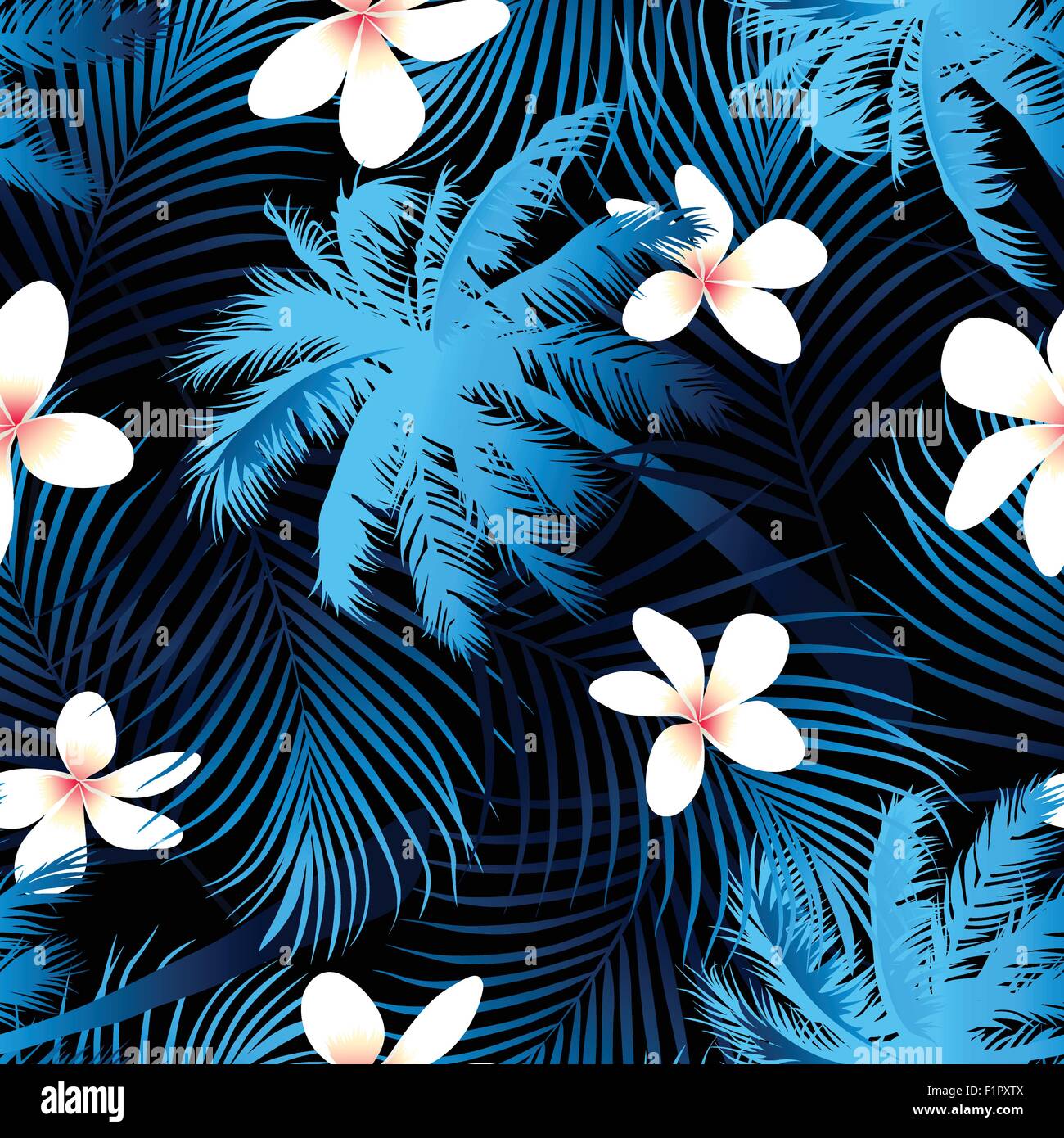 Tropical palm seamless pattern with black background Stock Vector Image ...