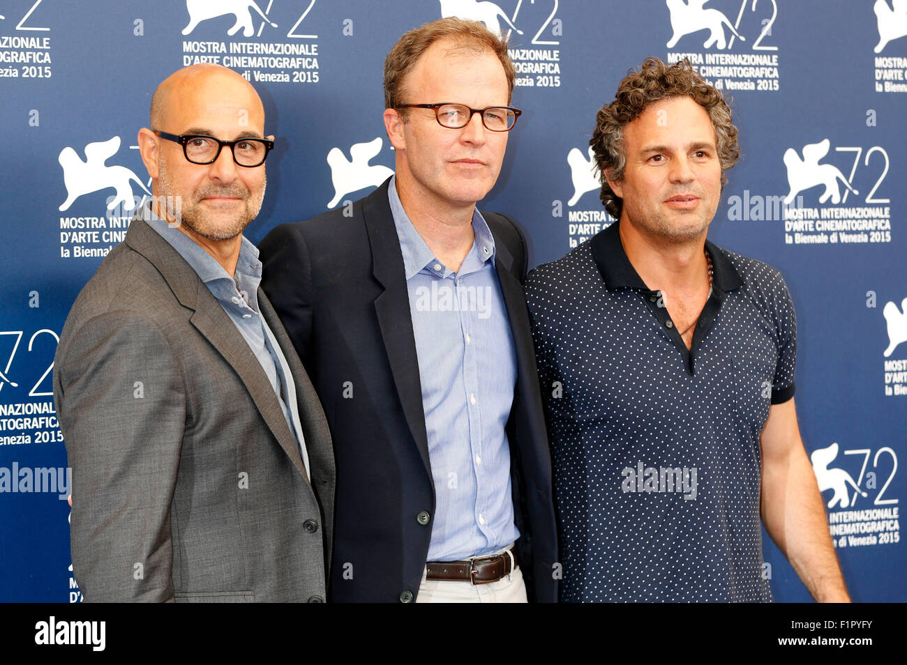 Stanley Tucci, Thomas McCarthy and Mark Ruffalo during the 'Spotlight'  photocall at the 72nd Venice International Film Festival on September 03,  2015 Stock Photo - Alamy