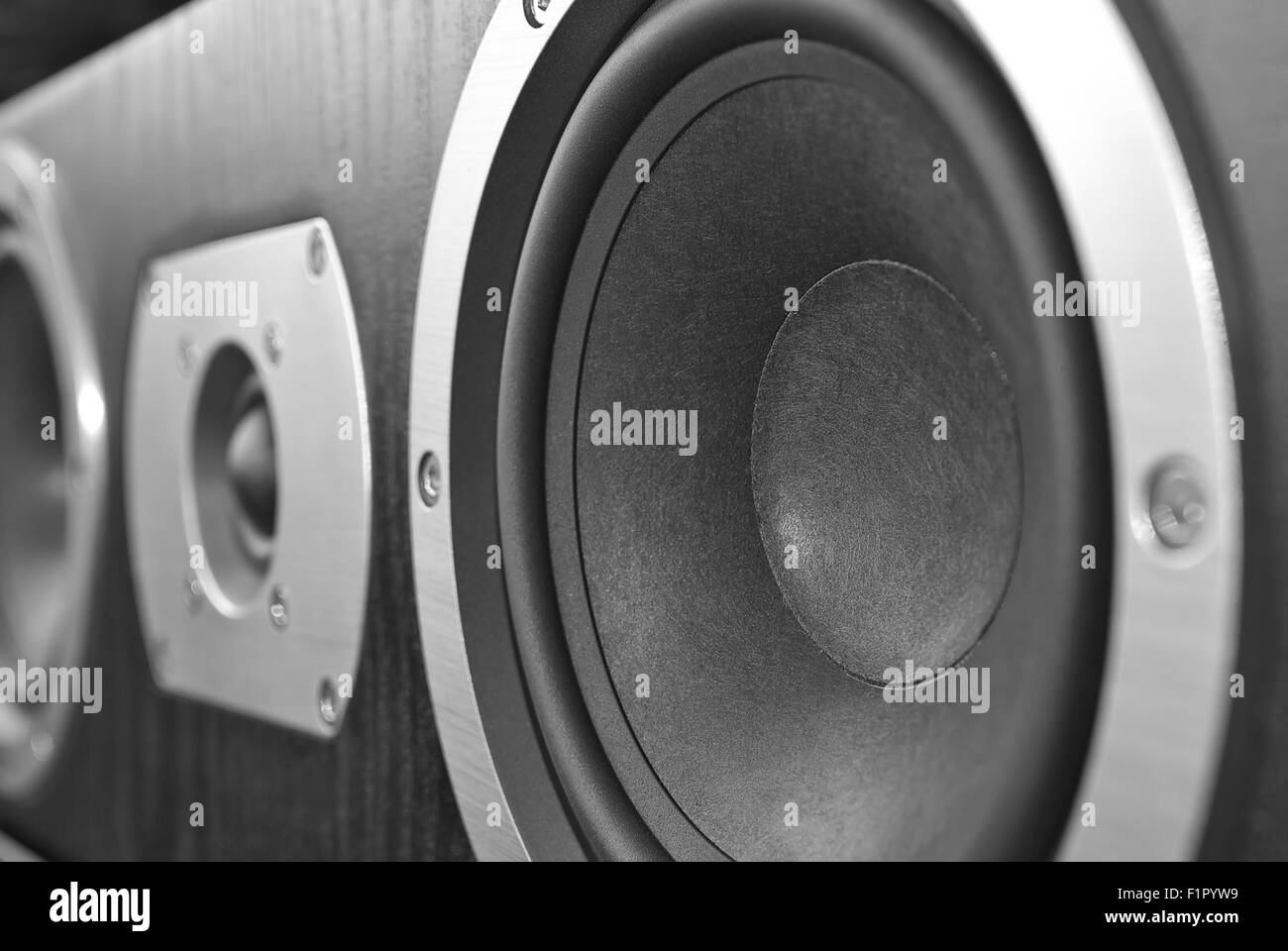center speaker close-up. Element of a multi-channel speaker system. Stock Photo