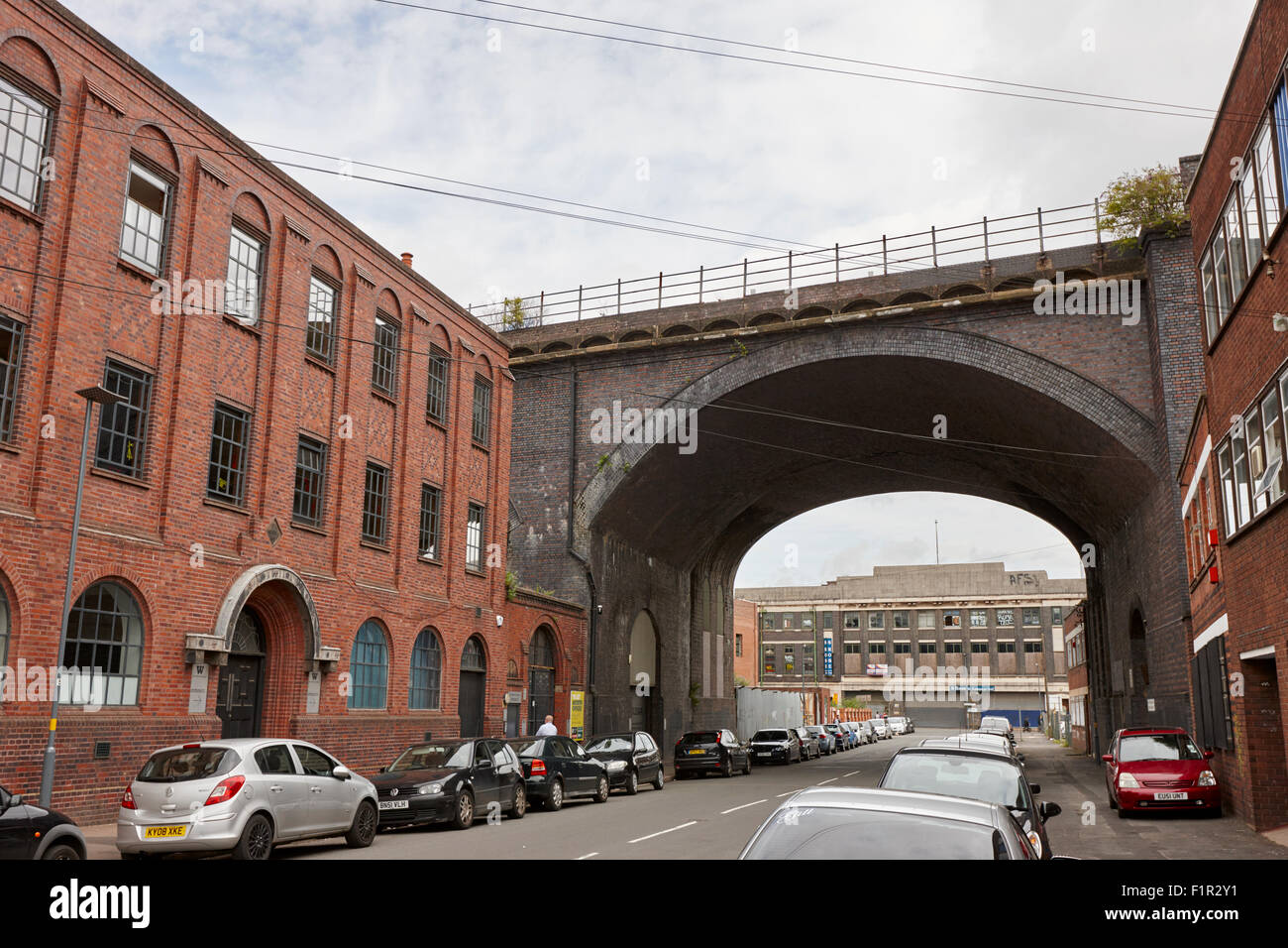 railway viaduct in oxford street former industrial area of digbeth now a conservation area Birmingham UK Stock Photo