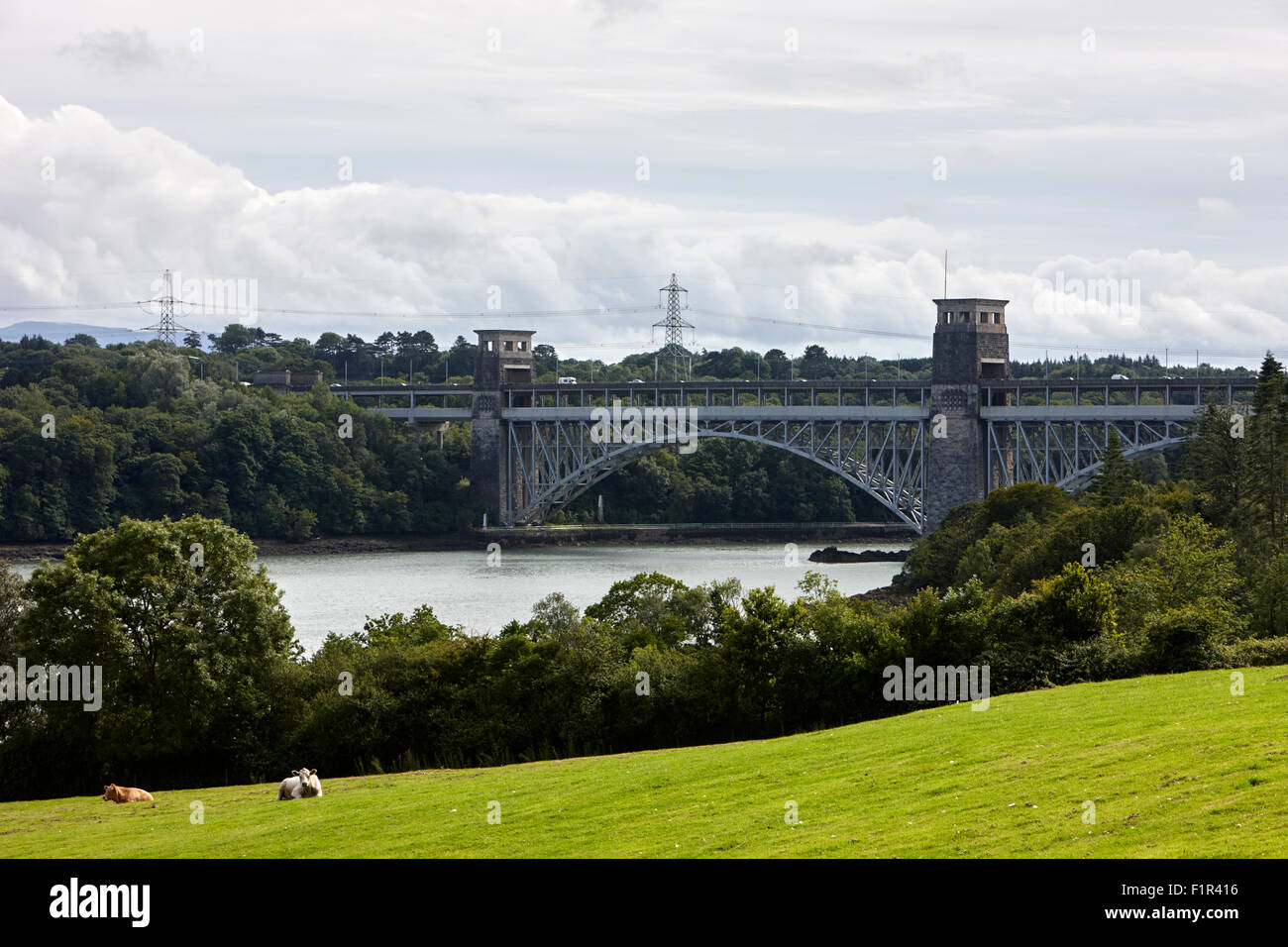 britannia bridge across the menai strait anglesey north wales uk Stock Photo