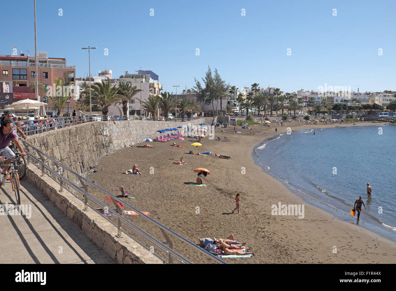 View of the beach and waterfront, Arguineguin, Gran Canaria, Canary Islands, Spain. Stock Photo