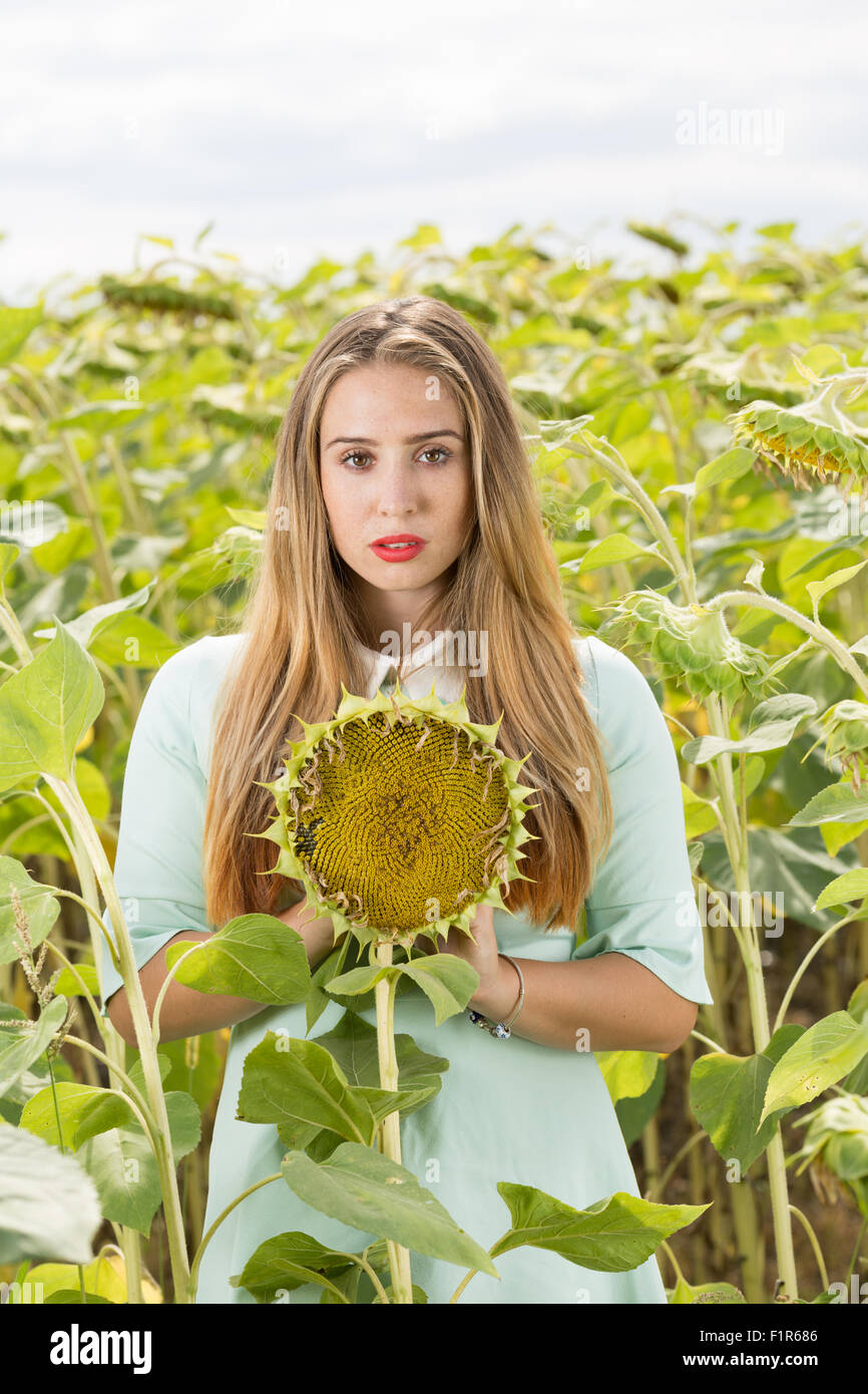 Girl with sunflower Stock Photo - Alamy