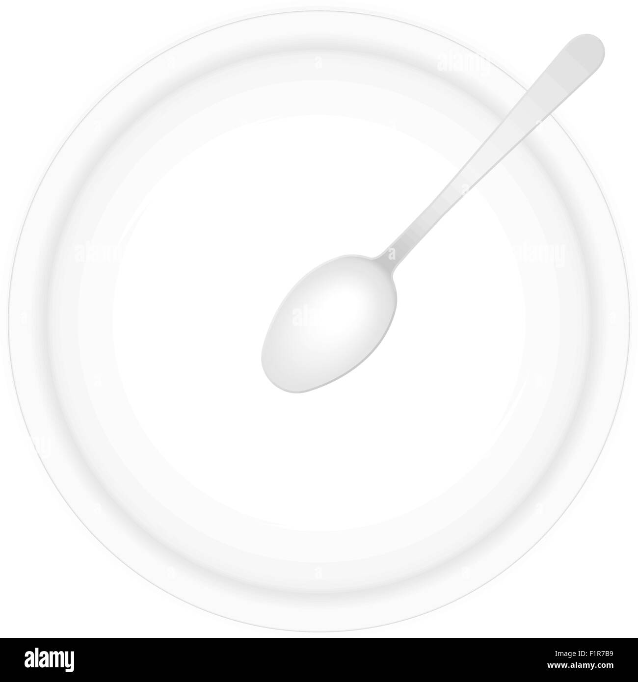 Empty white plate with spoon. Vector illustration. Stock Vector