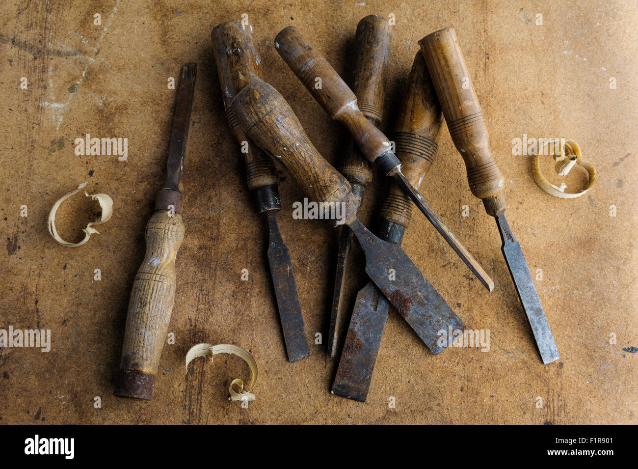 Some very old carpentry chisels Stock Photo