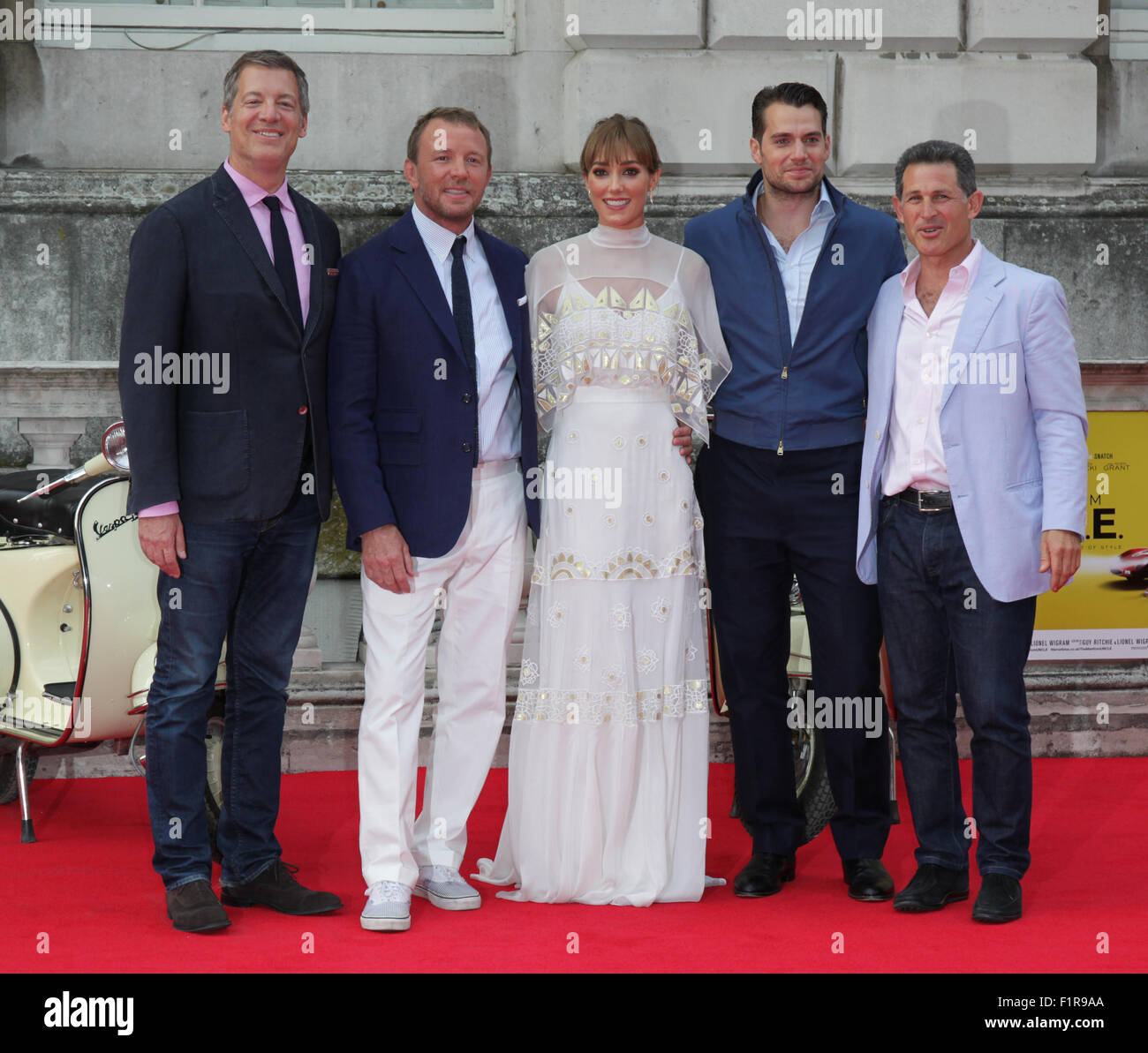 London, UK, 7th Aug 2015: (L-R) Lionel Wigram, Guy Ritchie, Jacqui Ainsley, Henry Cavill and Josh Berger attend The Man from U.N Stock Photo
