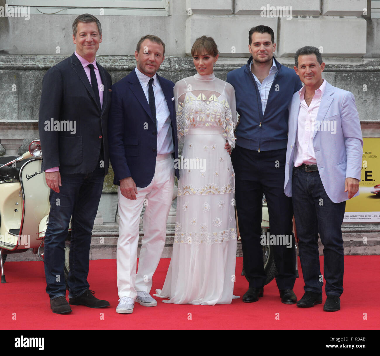 London, UK, 7th Aug 2015: (L-R) Lionel Wigram, Guy Ritchie, Jacqui Ainsley, Henry Cavill and Josh Berger attend The Man from U.N Stock Photo