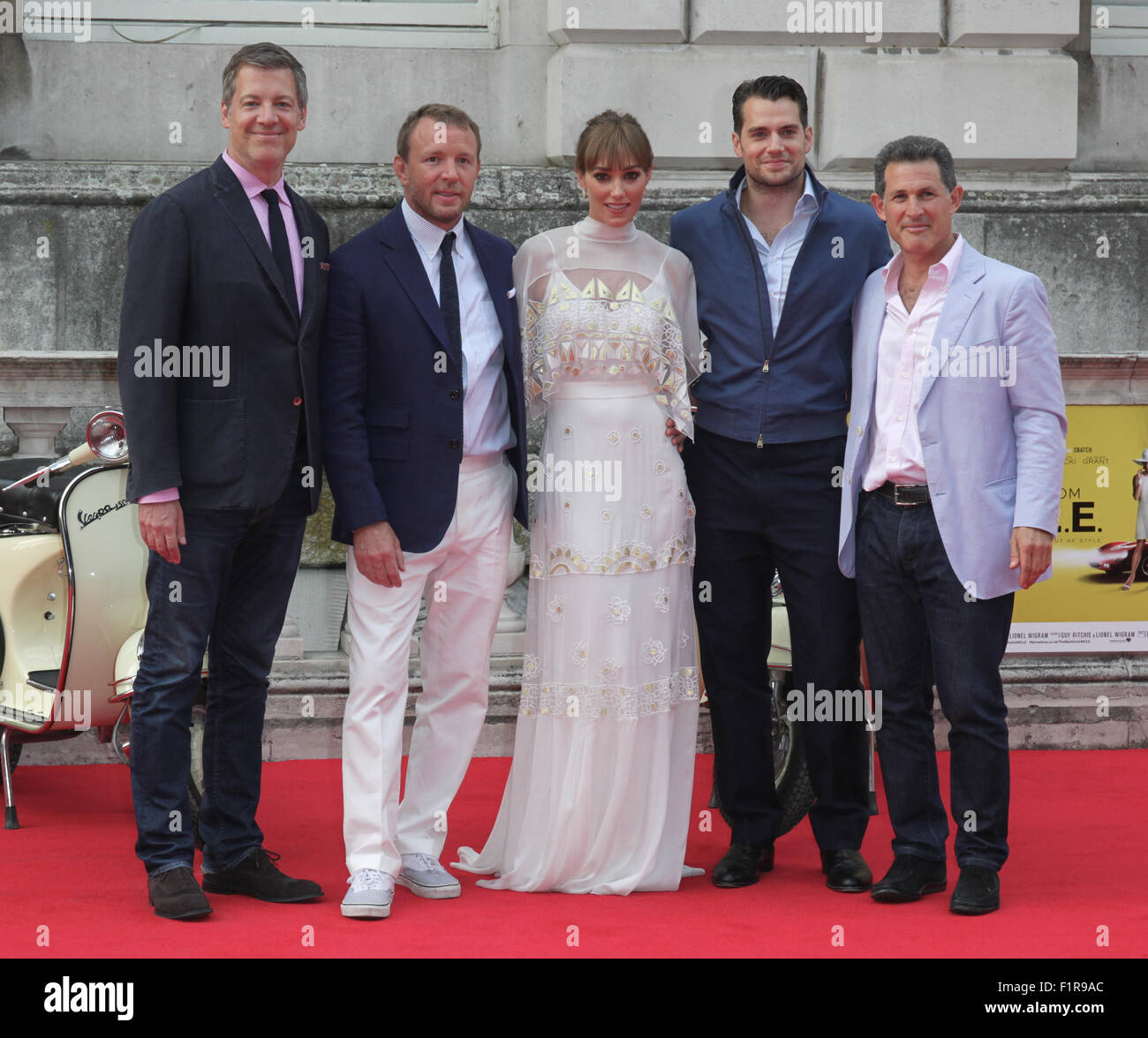 London, UK, 7th Aug 2015: (L-R) Lionel Wigram, Guy Ritchie, Jacqui Ainsley, Henry Cavill and Josh Berger attend The Man from U.N Stock Photo