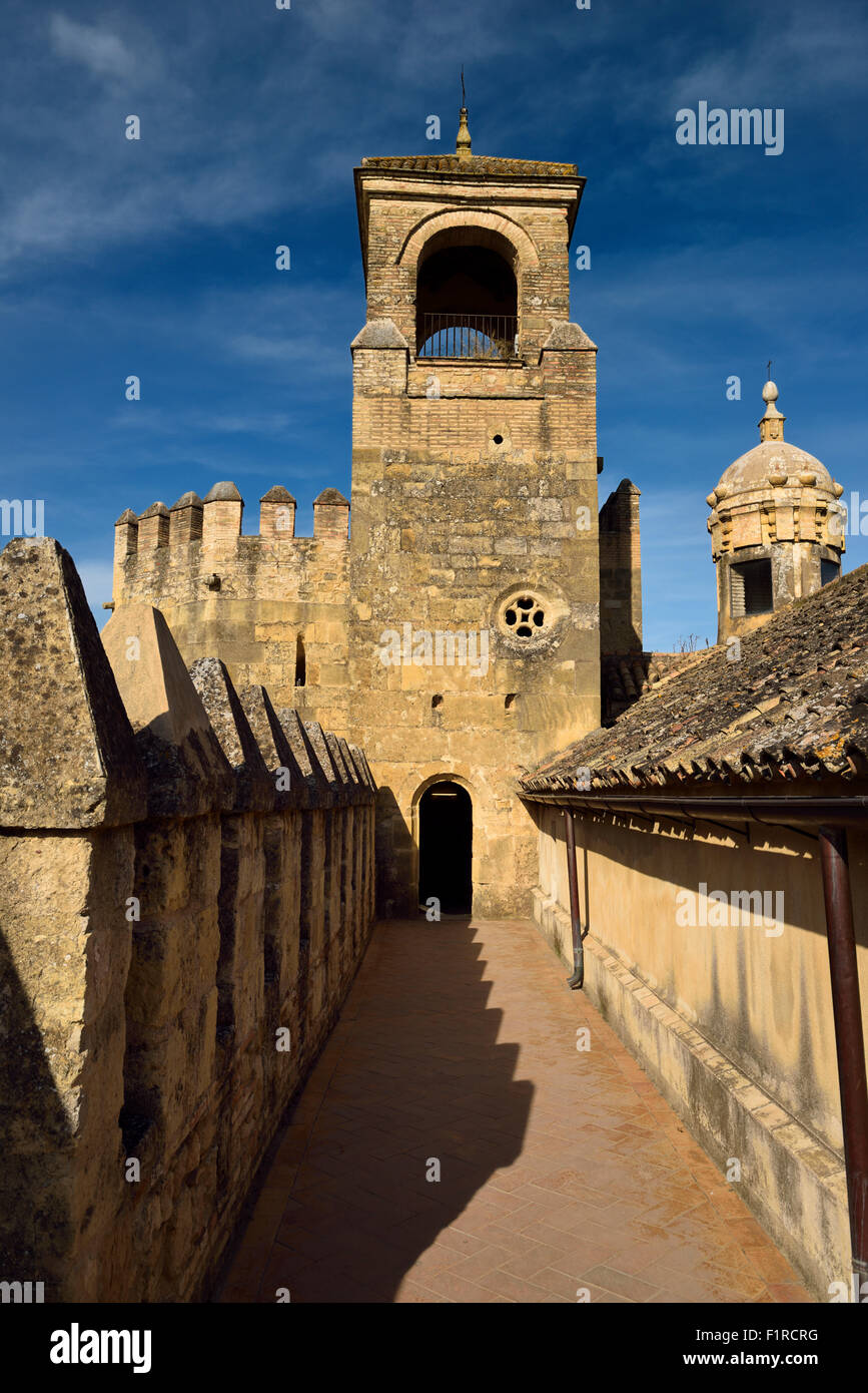 Crenelated fortified wall of corridor to Tower of Homage at Cordoba Alcazar Stock Photo