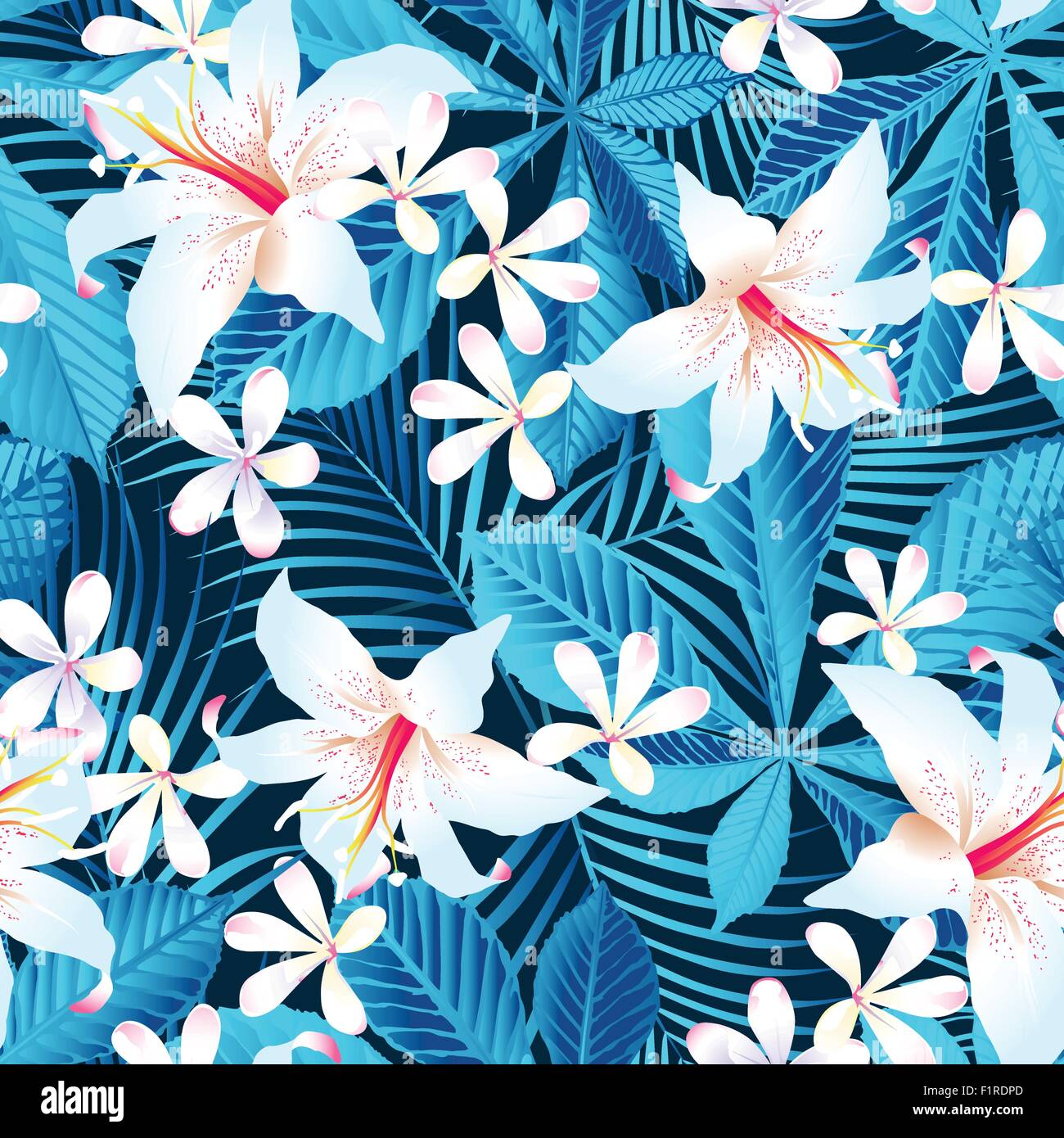 Tropical hibiscus floral 5 seamless pattern. Stock Vector