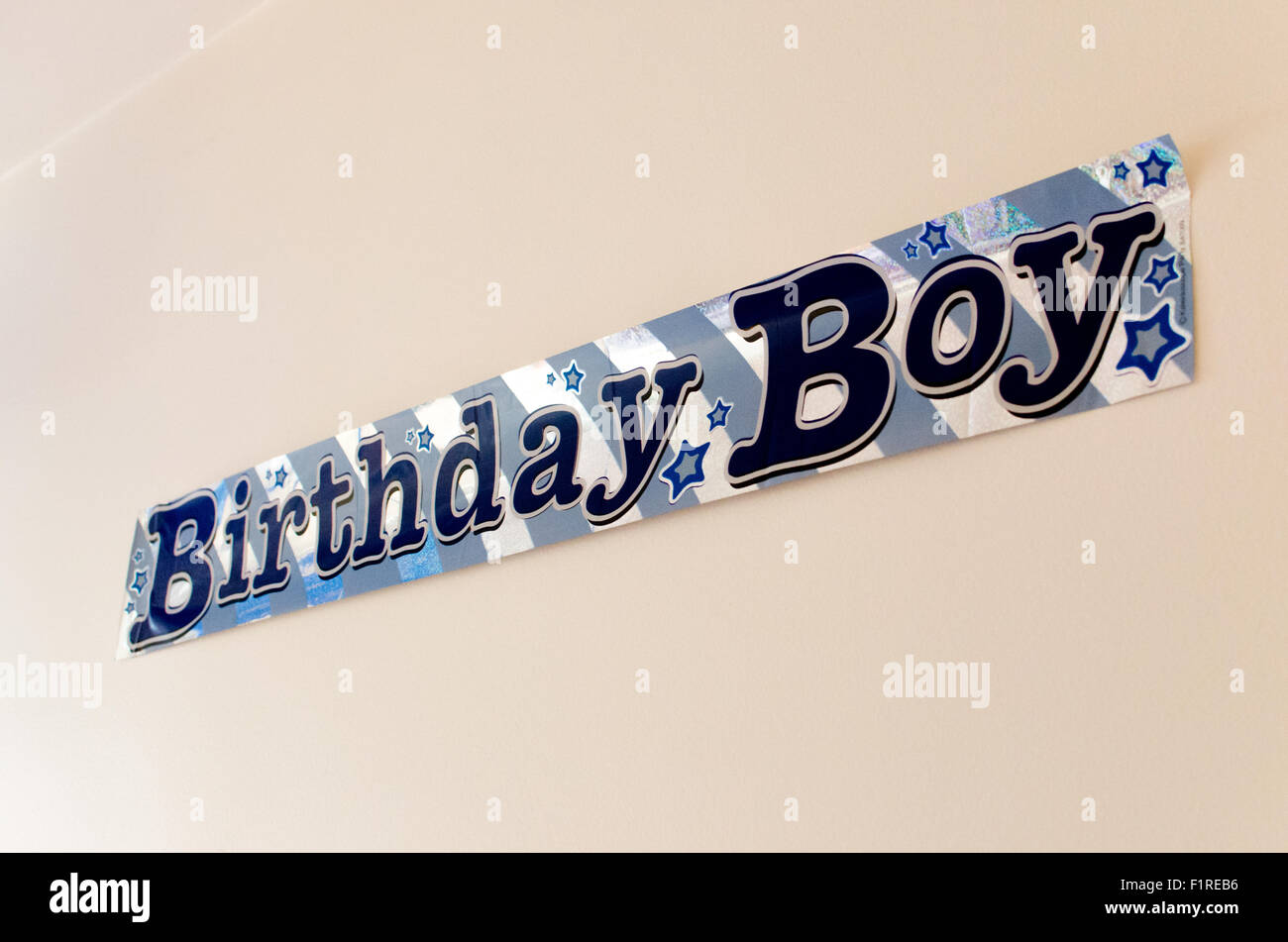 A Blue happy birthday banner for boy Stock Photo