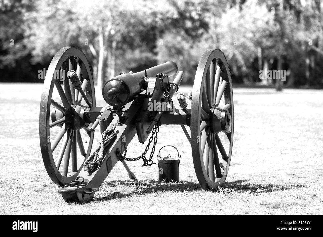 A black and white image of a Civil War era cannon. Stock Photo