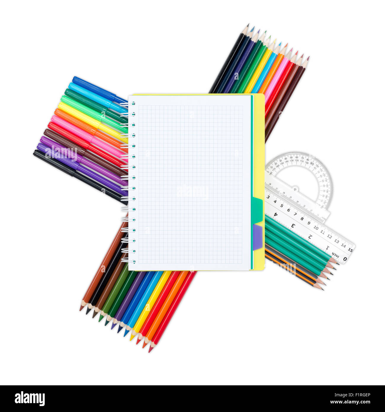 Back to school. Supplies on white background. Stock Photo