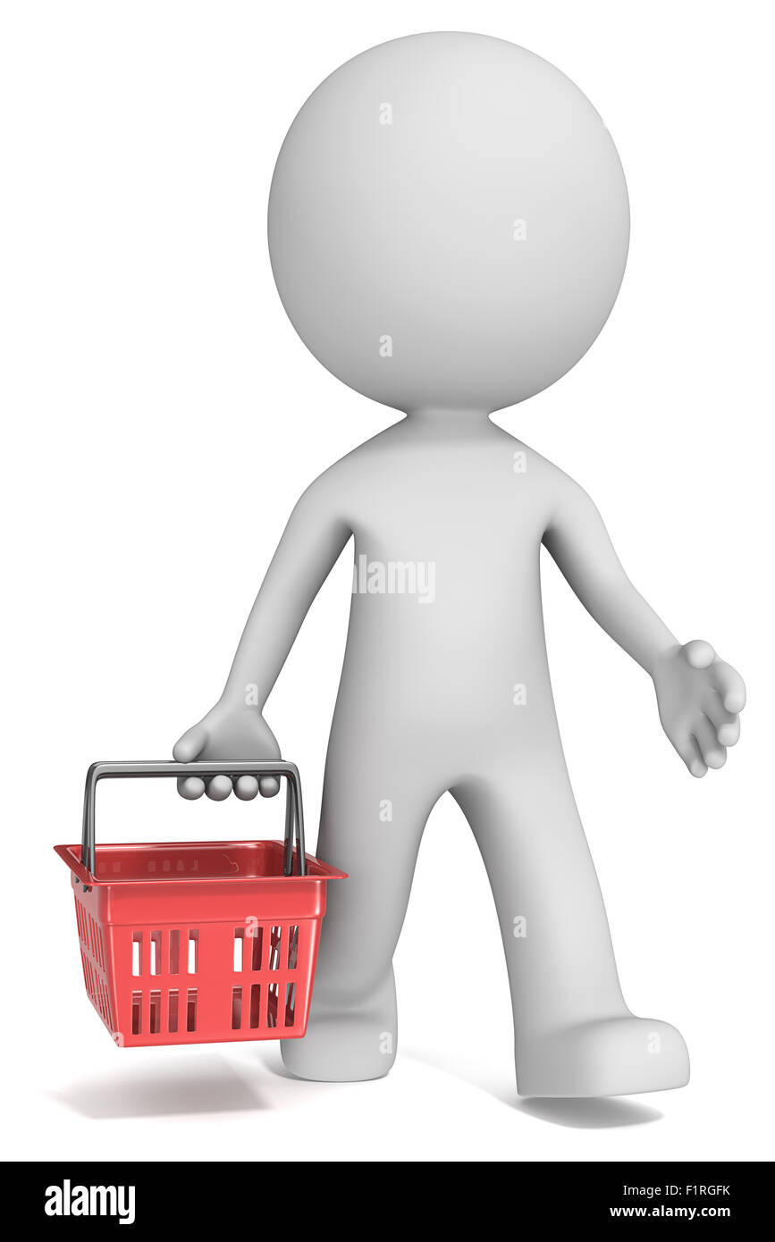 Dude 3D character walking and carrying Red Shopping Basket. Front view ...
