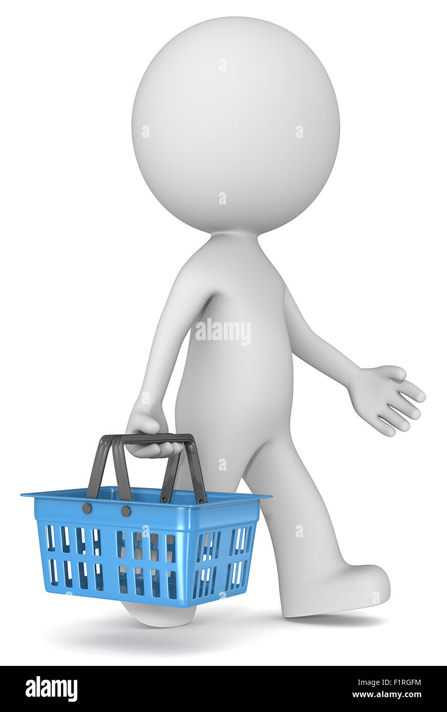 Dude 3D character walking and carrying Blue Shopping Basket. Side view ...