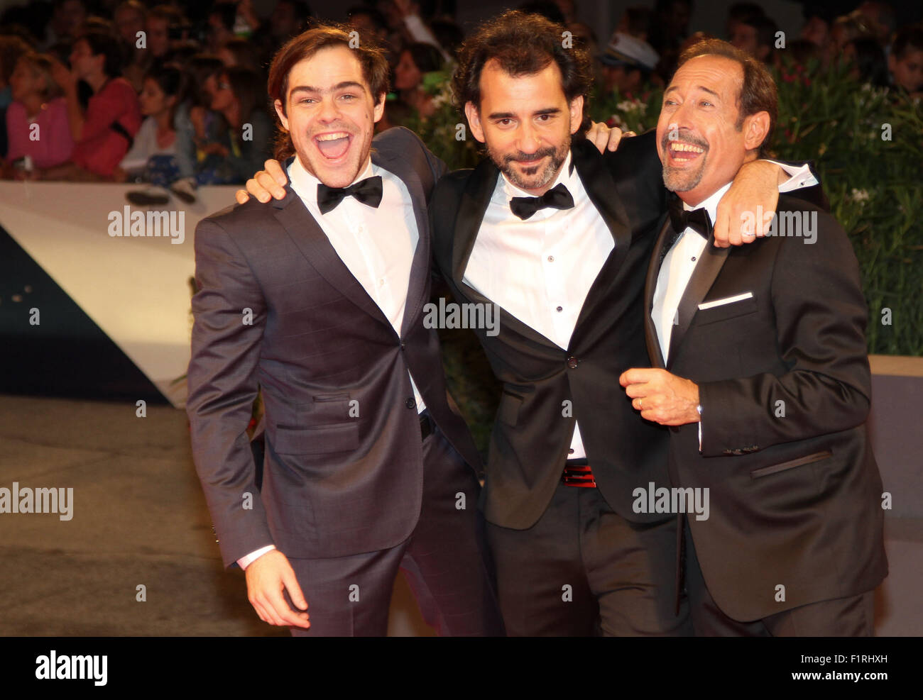 Venice, Italy. 06th Sep, 2015. From left Peter Lanzani, Pablo Trapero and Guillermo Francella attends El Clan Premiere during the 72nd Venice Film Festival on 6 September, 2015 in Venice Credit:  Andrea Spinelli/Alamy Live News Stock Photo