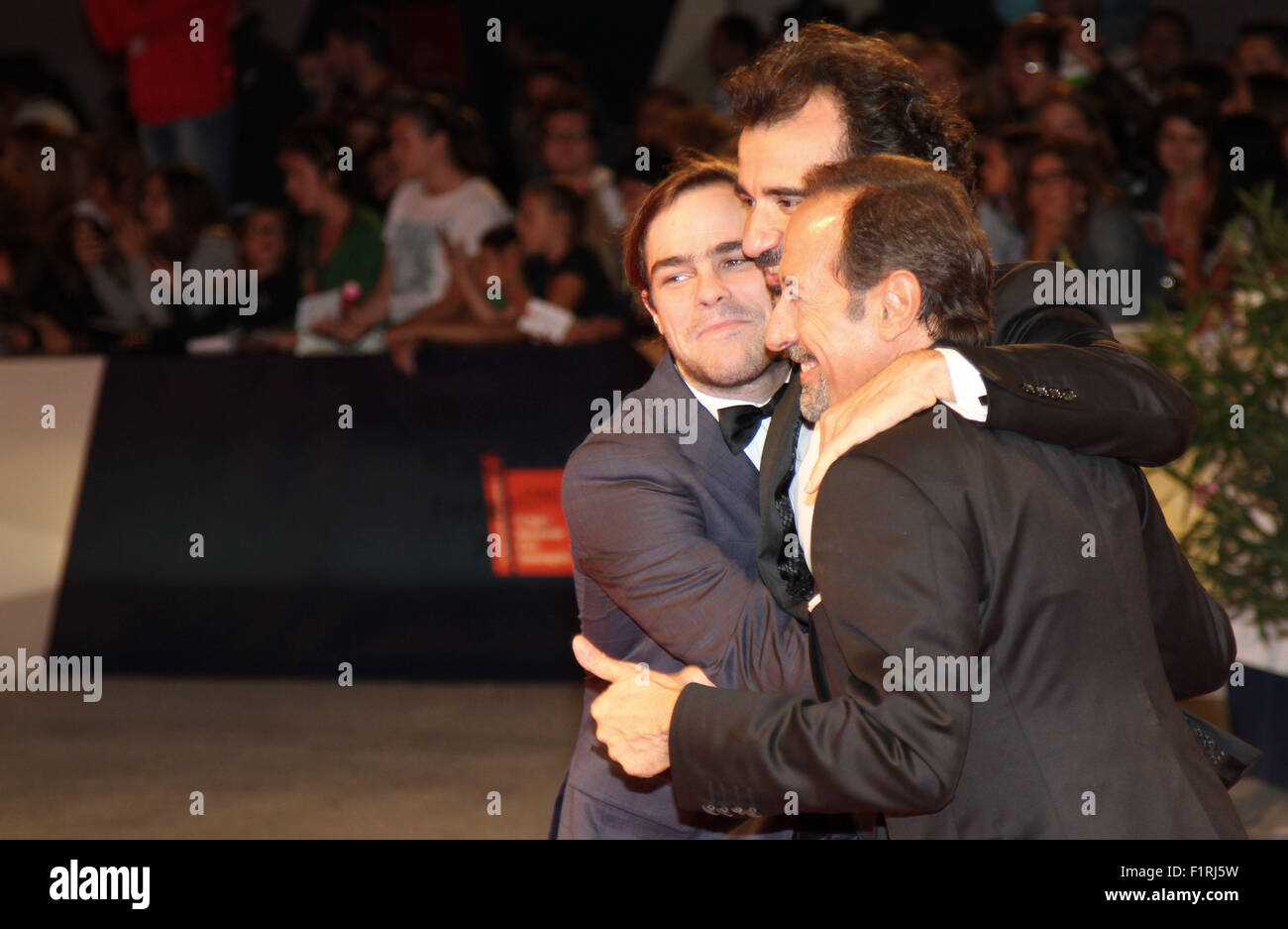 Venice, Italy. 06th Sep, 2015. From left Peter Lanzani, Pablo Trapero and Guillermo Francella attends El Clan Premiere during the 72nd Venice Film Festival on 6 September, 2015 in Venice Credit:  Andrea Spinelli/Alamy Live News Stock Photo