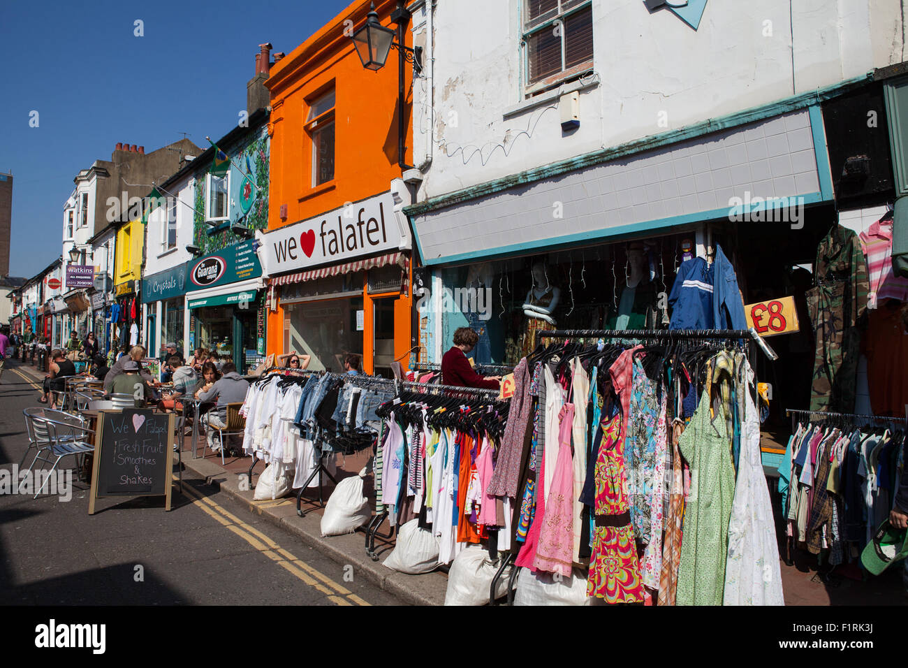 Cafes and secondhand shops in Sydney Street in the trendy North Laines