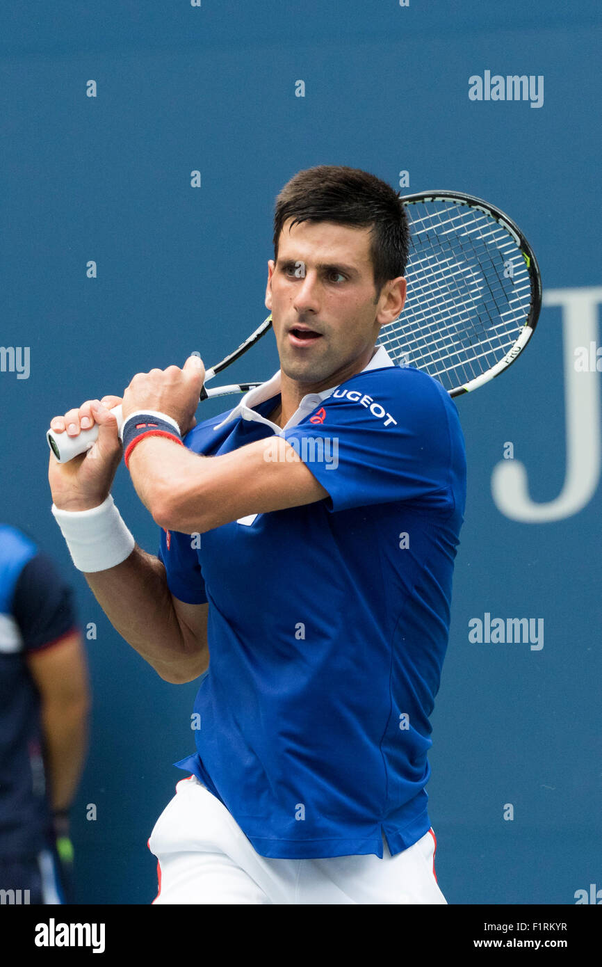 Novak Djokovic (SBR) competing at the 2015 US Open Tennis Stock Photo