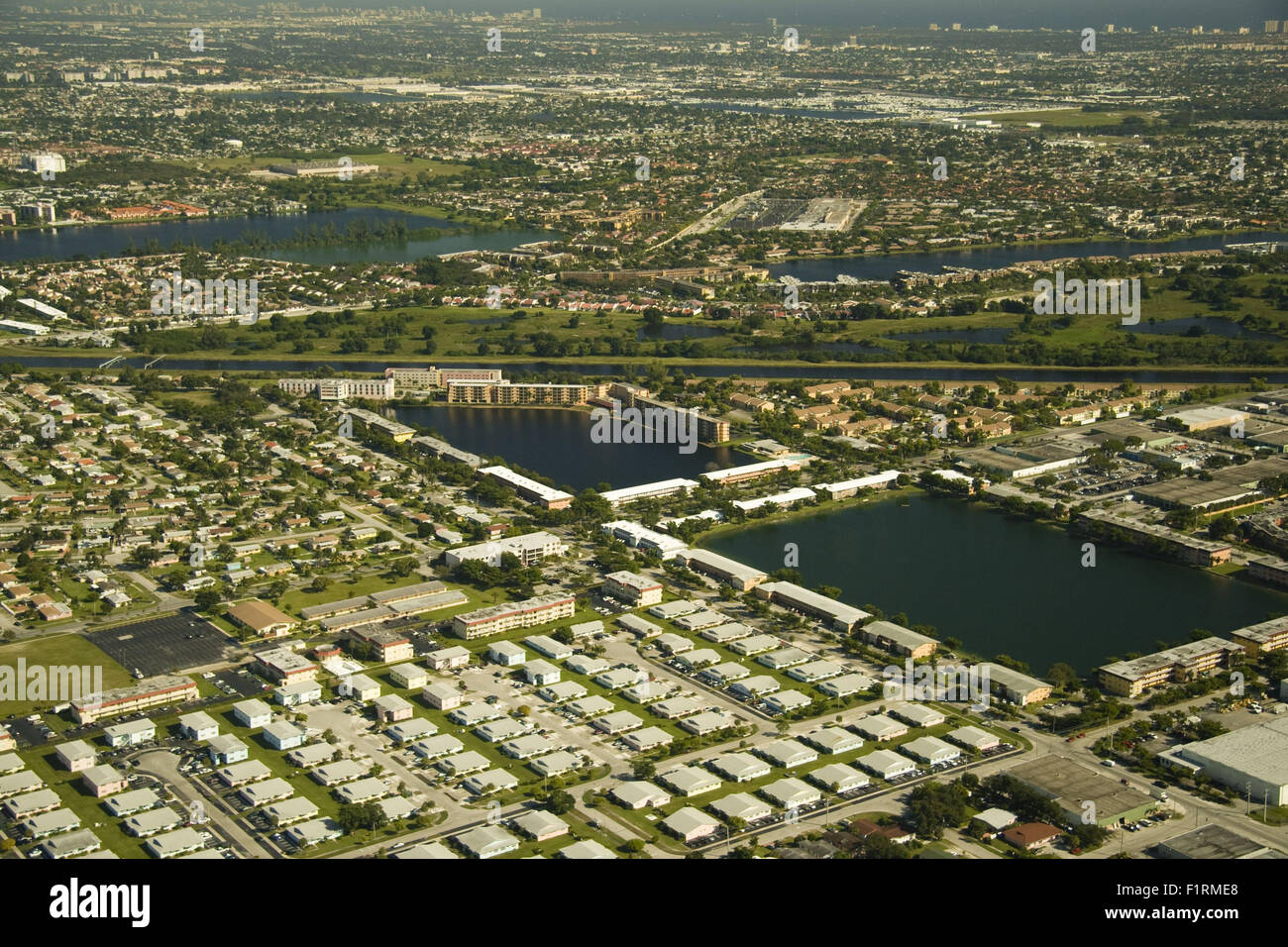 An aerial view of some commercial and industrial areas around the