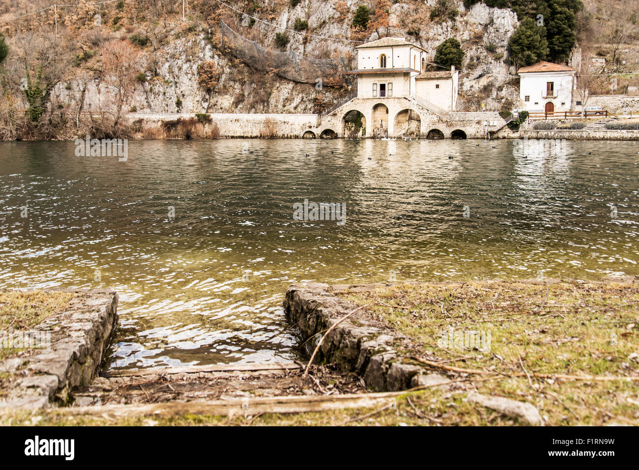 the view of Scanno lake in the Abruzzi Region, Italy Stock Photo