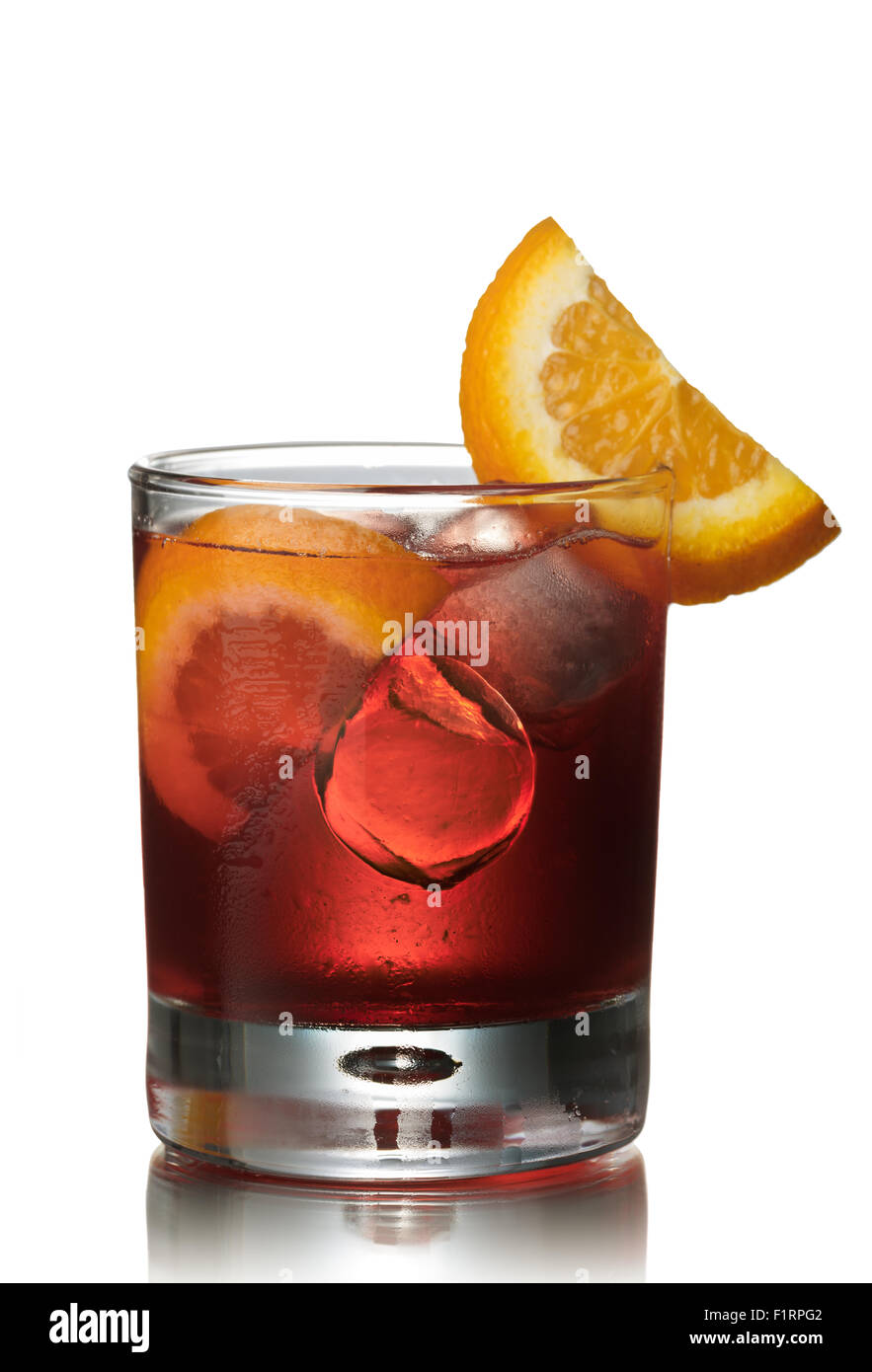 Negroni alcoholic cocktail. Before dinner official IBA cocktail Stock Photo