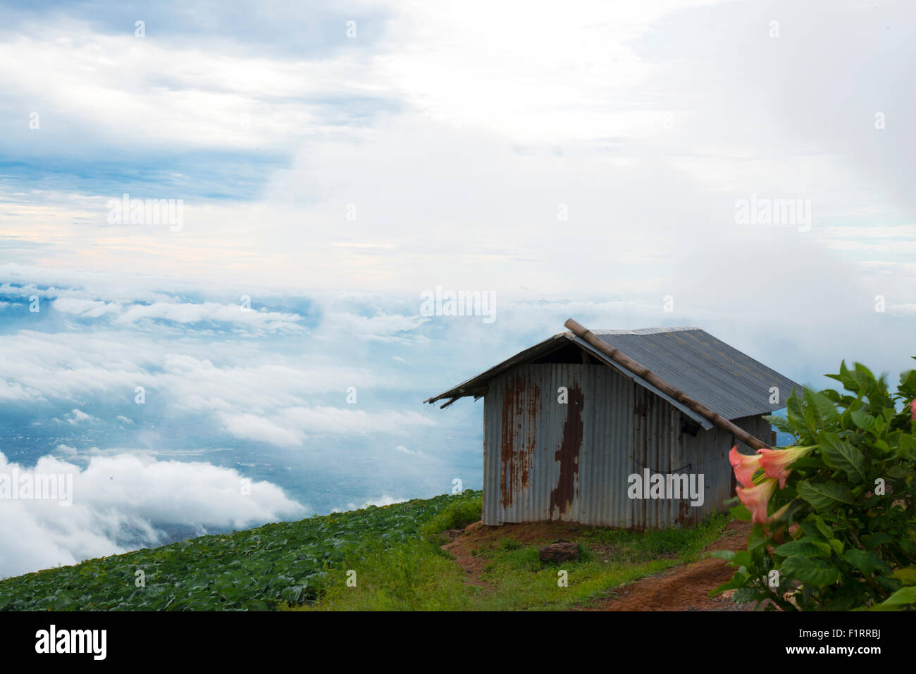 Hut at the top of the mountain in Thailand Stock Photo