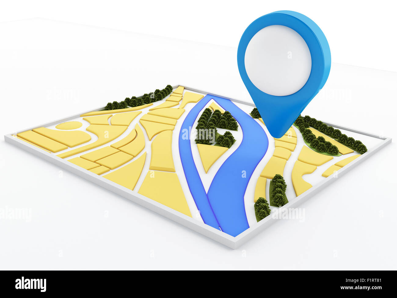3d renderer image. Navigator map and pointer marker on city. GPS ...