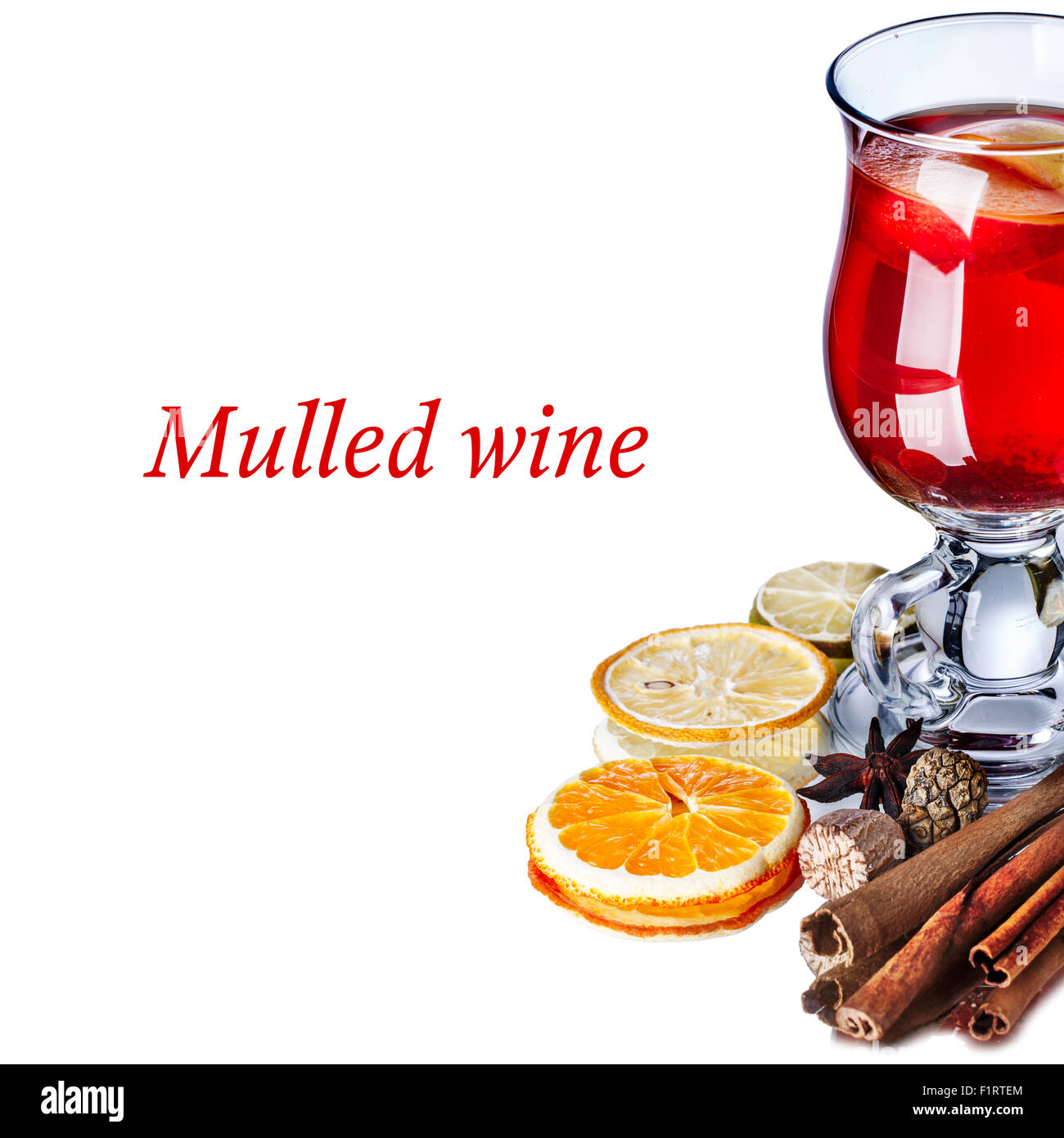 Mulled wine with ingredients and spices Stock Photo