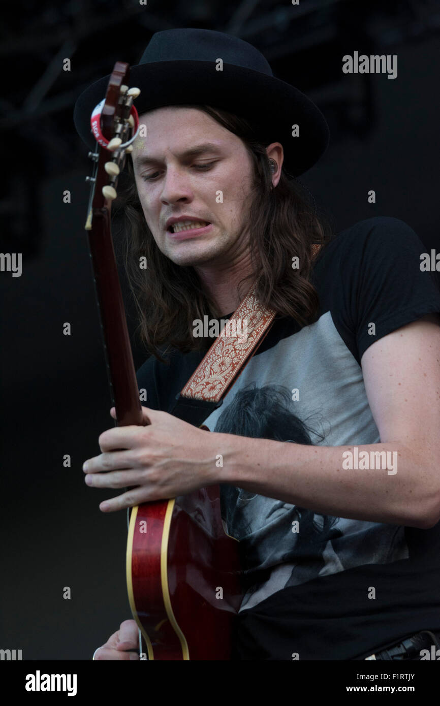 Gibraltar. 6th September, 2015. Singer James Bay was one of the star acts which brought the two day GMF15 to an end. The Gibraltar Music Festival continued into its second and last day with performances from Kings of Leon,Kaiser Chief, Ella Henderson, Rae Morris, Maddess, OMI and James Bay among others. The festival was held at the Victoria Stadium with three main stages seeing performances from local and international artists in a multi million pound mega concert at the British overseas territory of Gibraltar. Credit:  Stephen Ignacio/Alamy Live News Stock Photo
