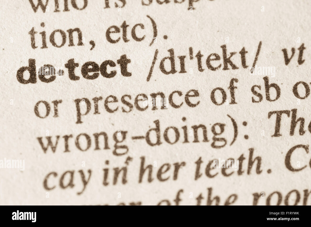 Definition of word detect in dictionary Stock Photo Alamy