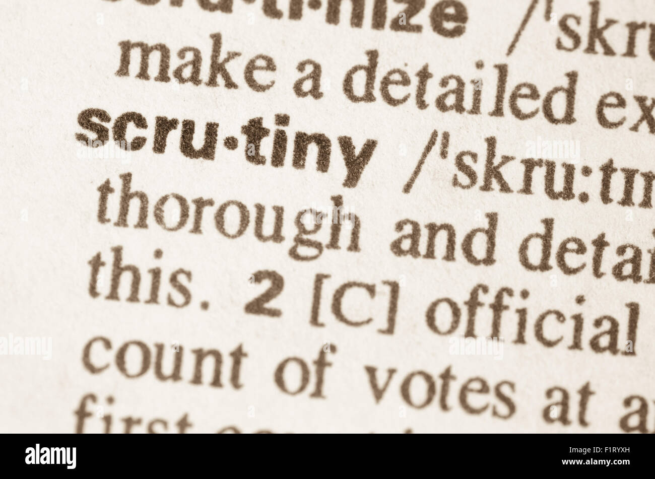 Definition of word scrutiny in dictionary Stock Photo