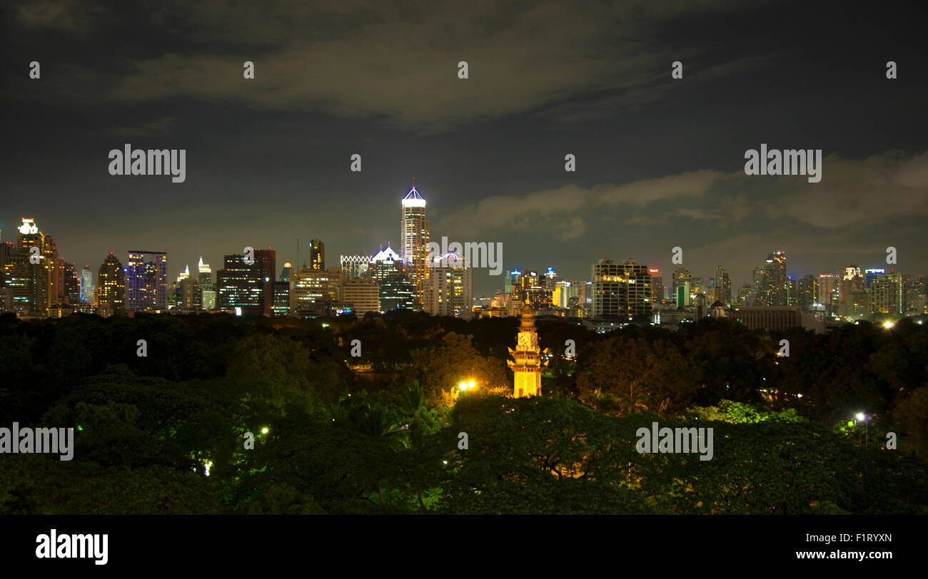 View of Bangkok at night time from high floor in hotel Stock Photo