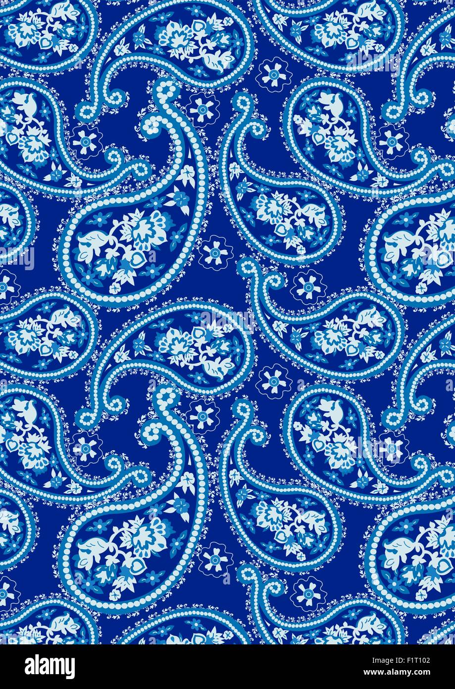 Blue paisley repeat pattern . Stock Vector