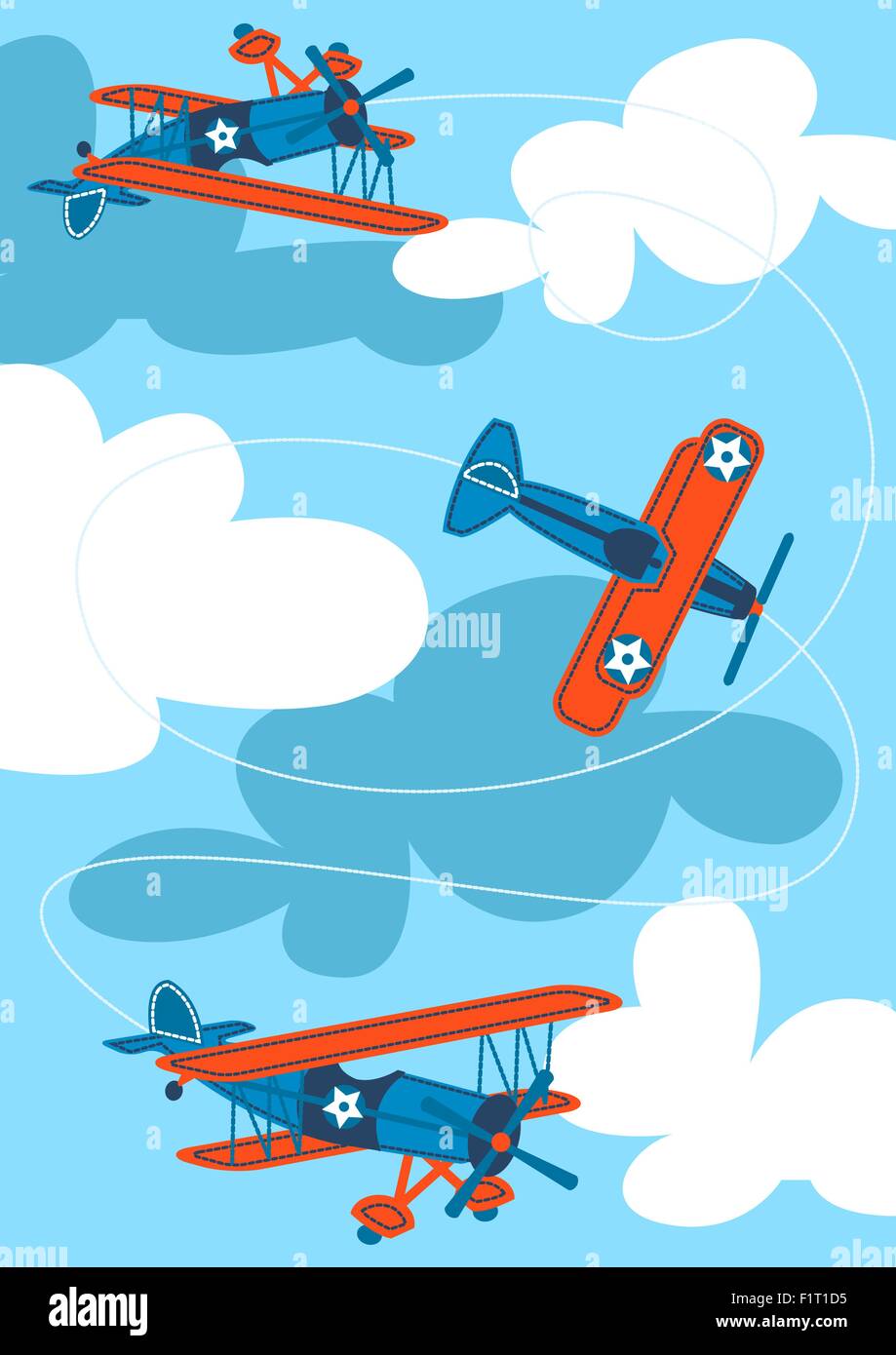 Vintage air planes flying in the sky . Stock Vector