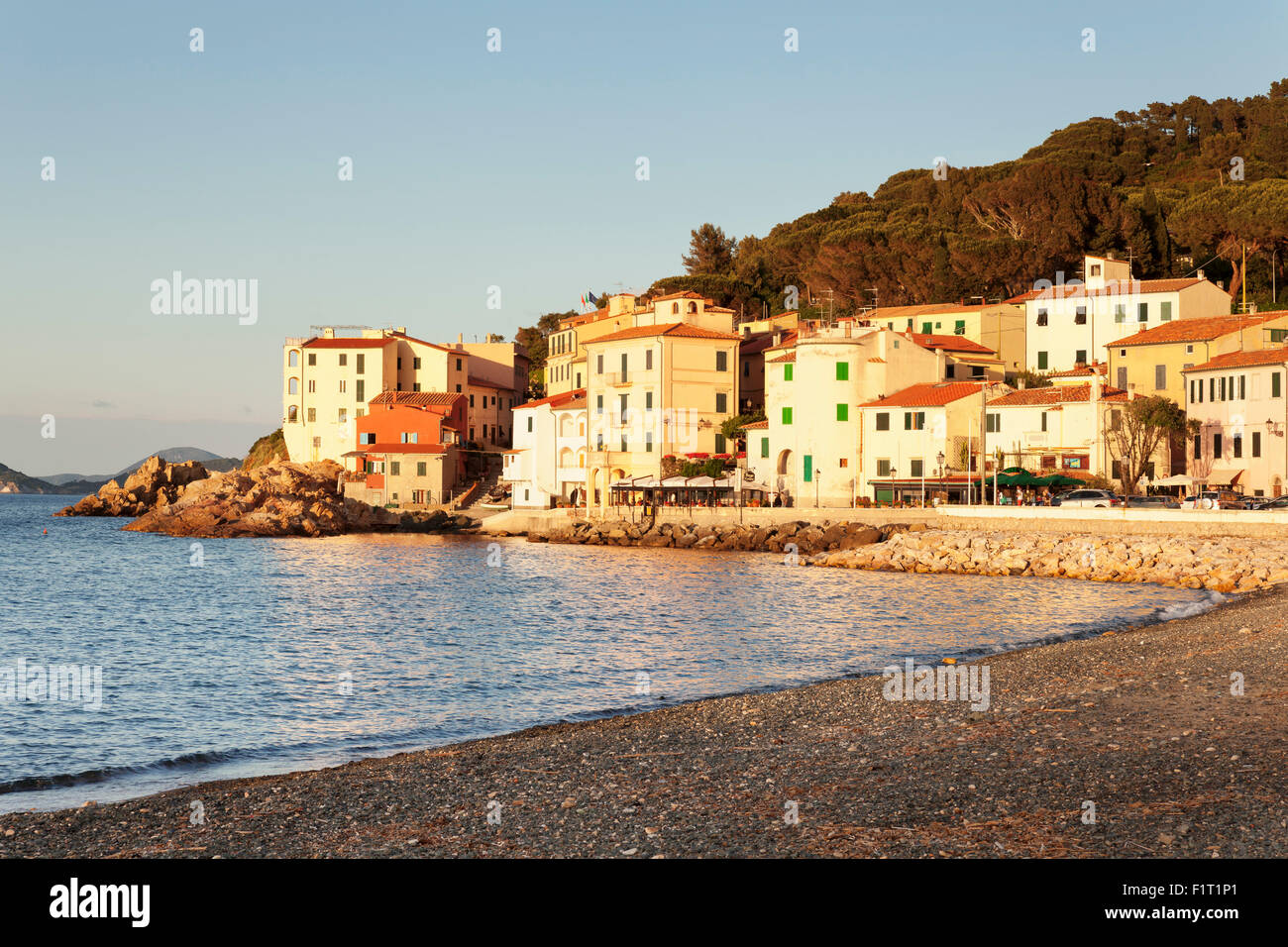 Marciana Marina at sunset, Island of Elba, Livorno Province, Tuscany, Italy, Europe Stock Photo